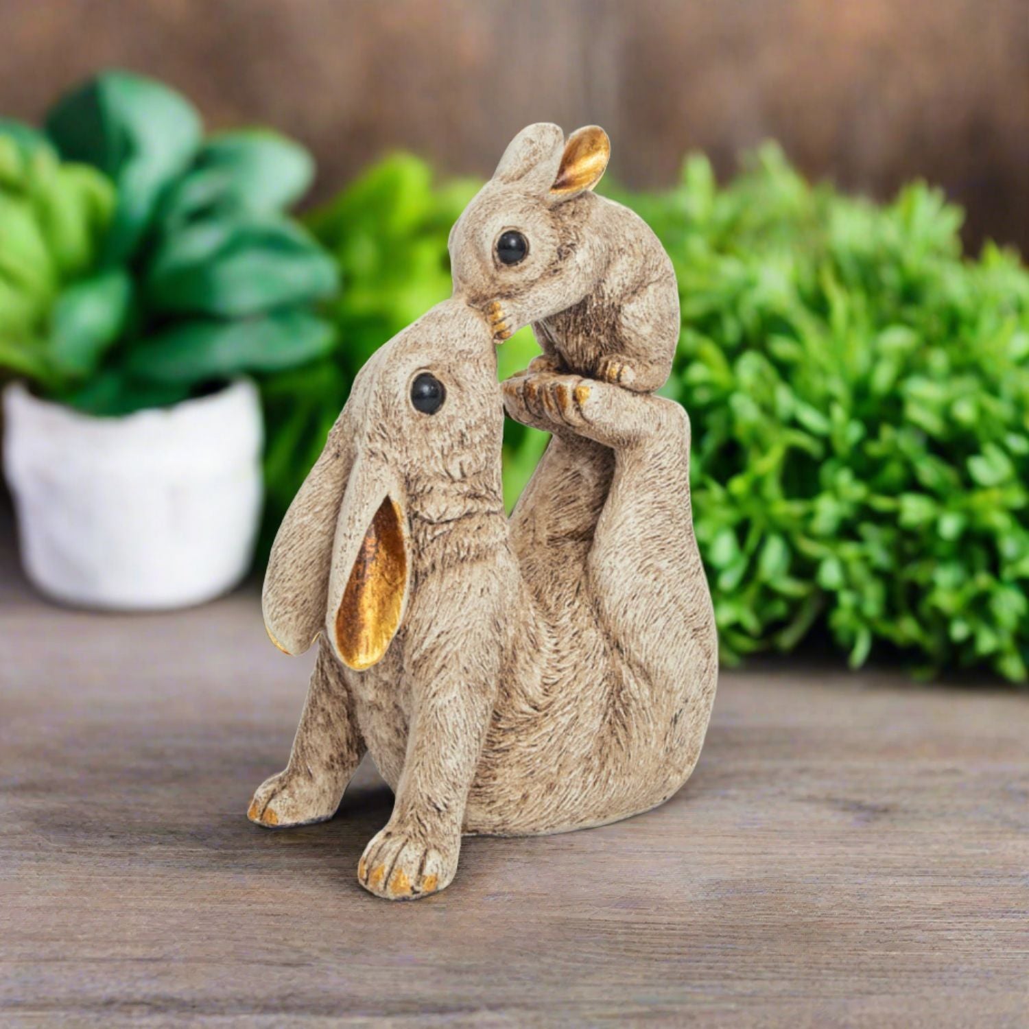 Rabbit Mother with Baby Statue Showpiece | Animal Decorative Figurines - for vastu, Home Decor Balcony Outdoor Indoor Office & Gifts - 10 Inch - Apkamart #Color_Brown