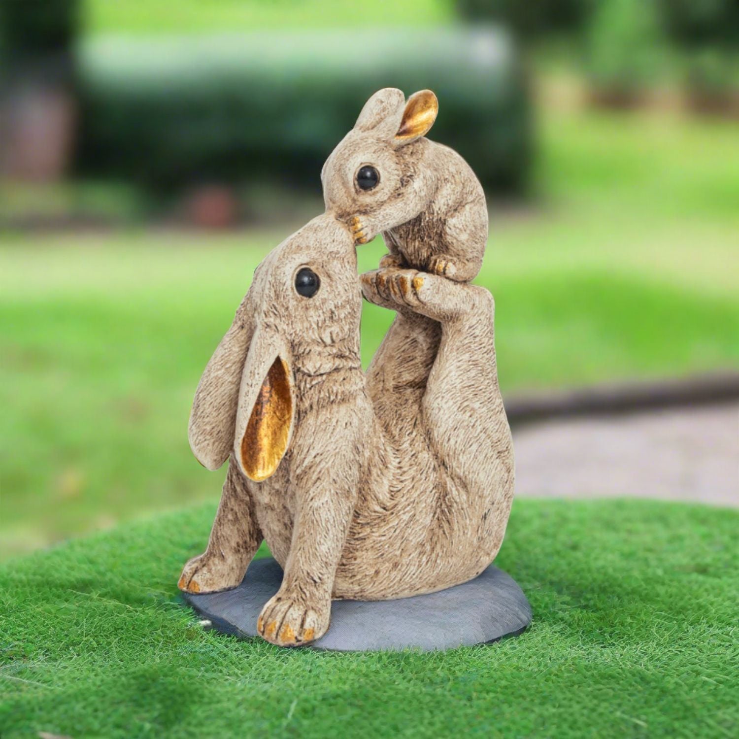 Rabbit Mother with Baby Statue Showpiece | Animal Decorative Figurines - for vastu, Home Decor Balcony Outdoor Indoor Office & Gifts - 10 Inch - Apkamart #Color_Brown