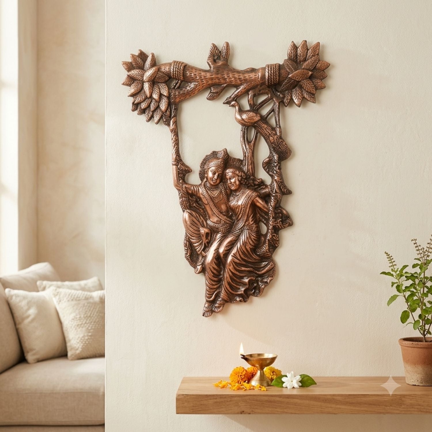 Radha Krishna Wall Hanging with Swing (Jhula) | Handcrafted Metal Alloy Wall Decor- 17 Inch-Apkamart