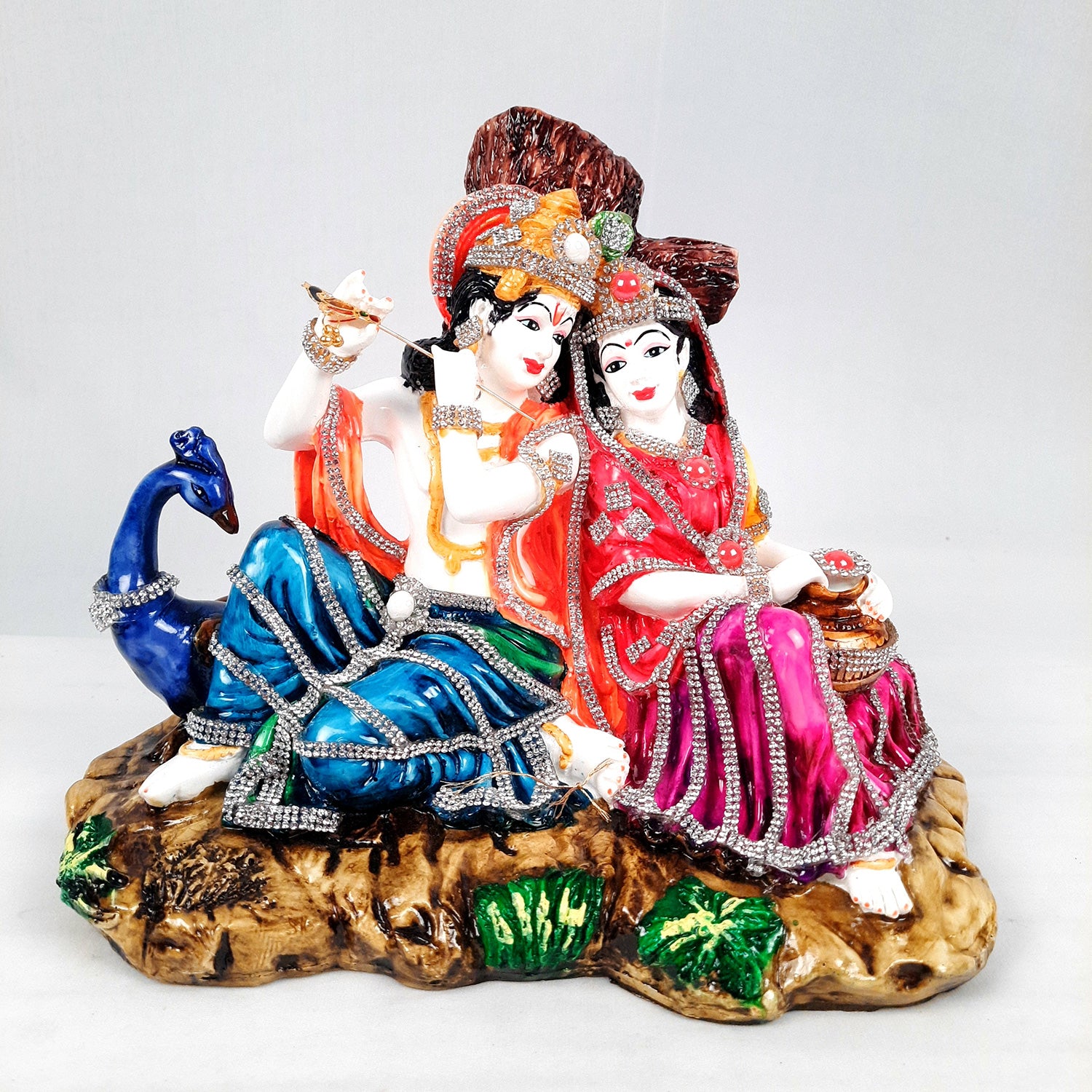 Radha Krishna Idol Statue - With Stone Work & Premium Finish Murti - for Home Decor, Living Room, Temple, Pooja, Office & Gifts - 9 Inch - apkamart