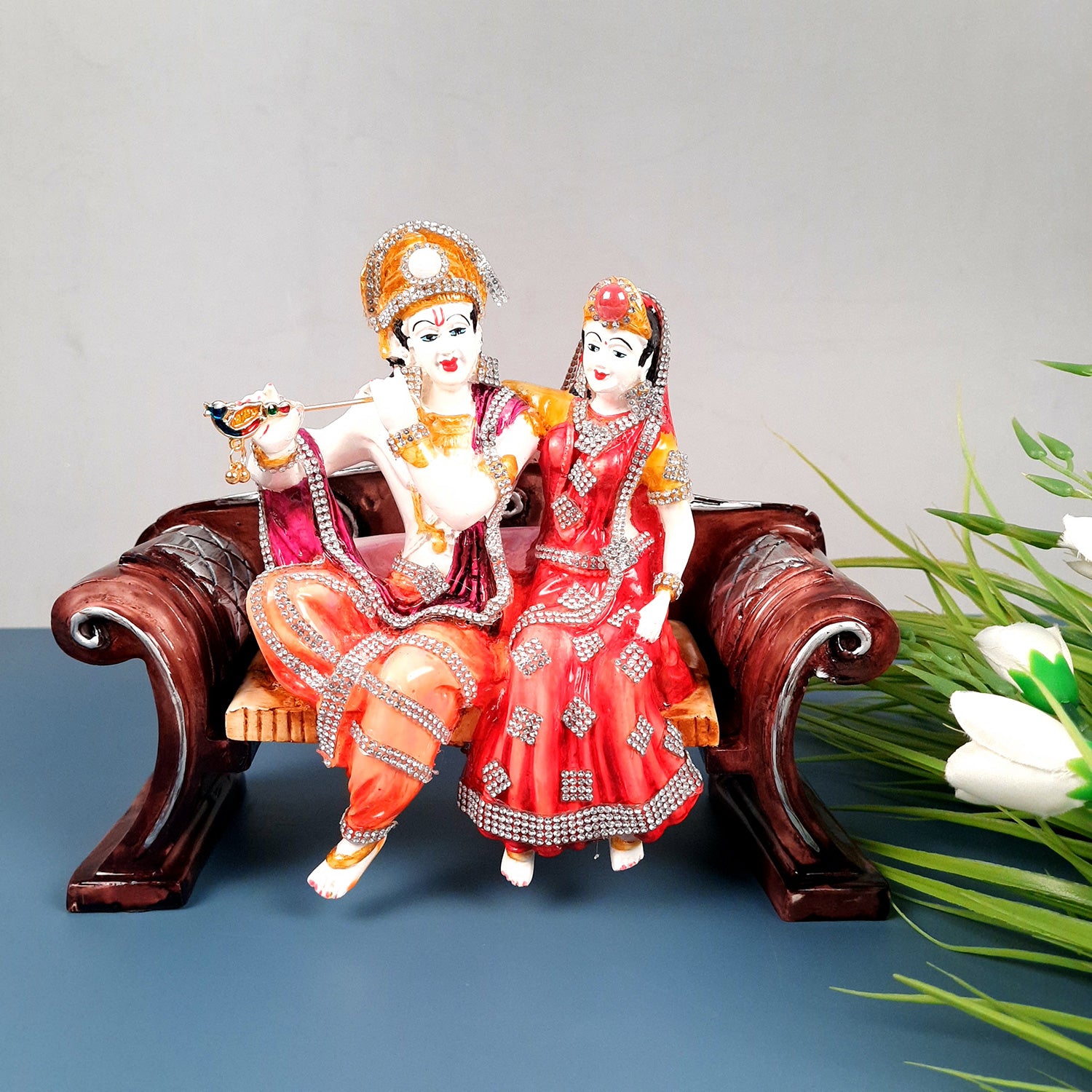 Radha Krishna Statue with Premium Finish Idol Murti - for Home Decor, Living Room, Temple, Pooja, Office & Gifts - 8 Inch - apkamart