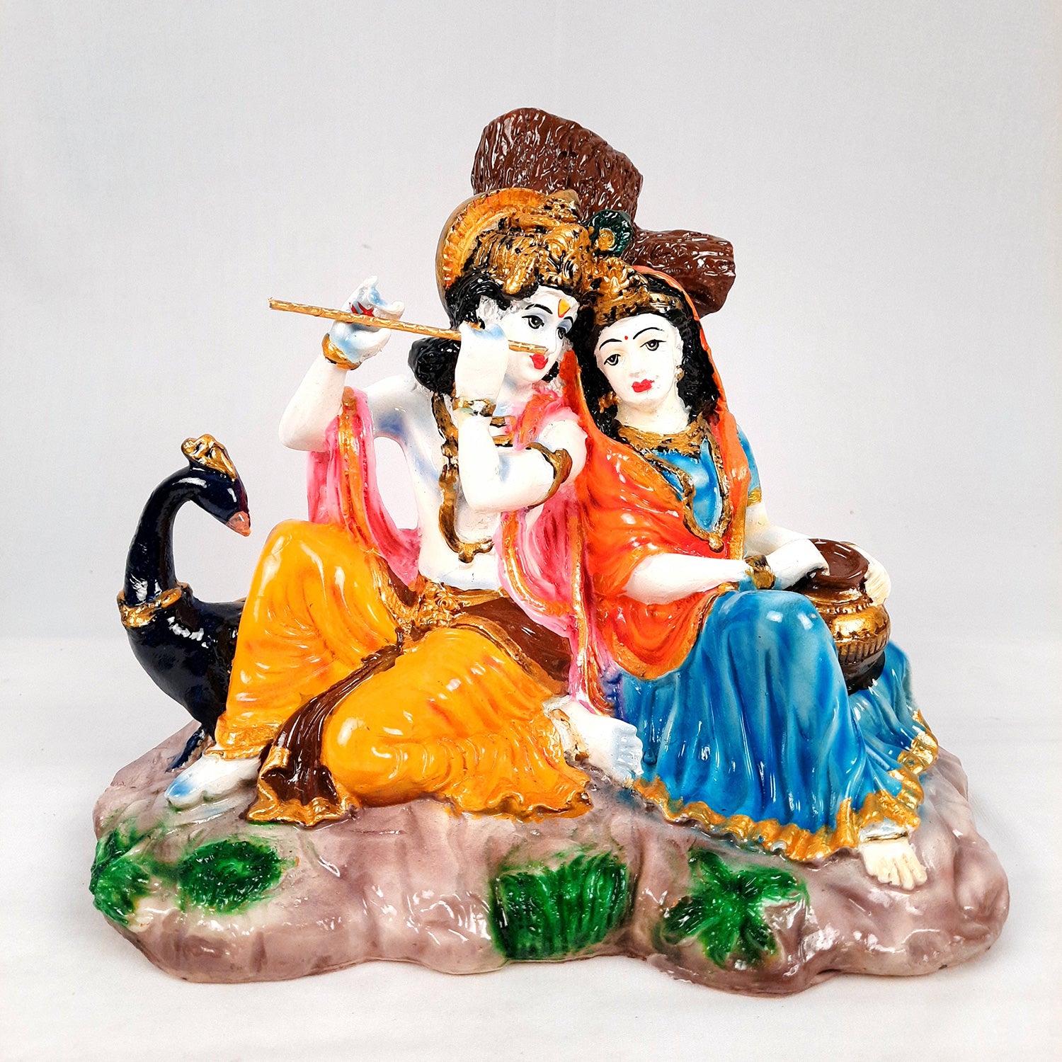 Radha Krishna Idol Statue Showpiece With Peacock Murti - for Home Decor, Living Room, Mandir, Temple, Pooja, Table, Office & Gifts - 9 Inch - apkamart