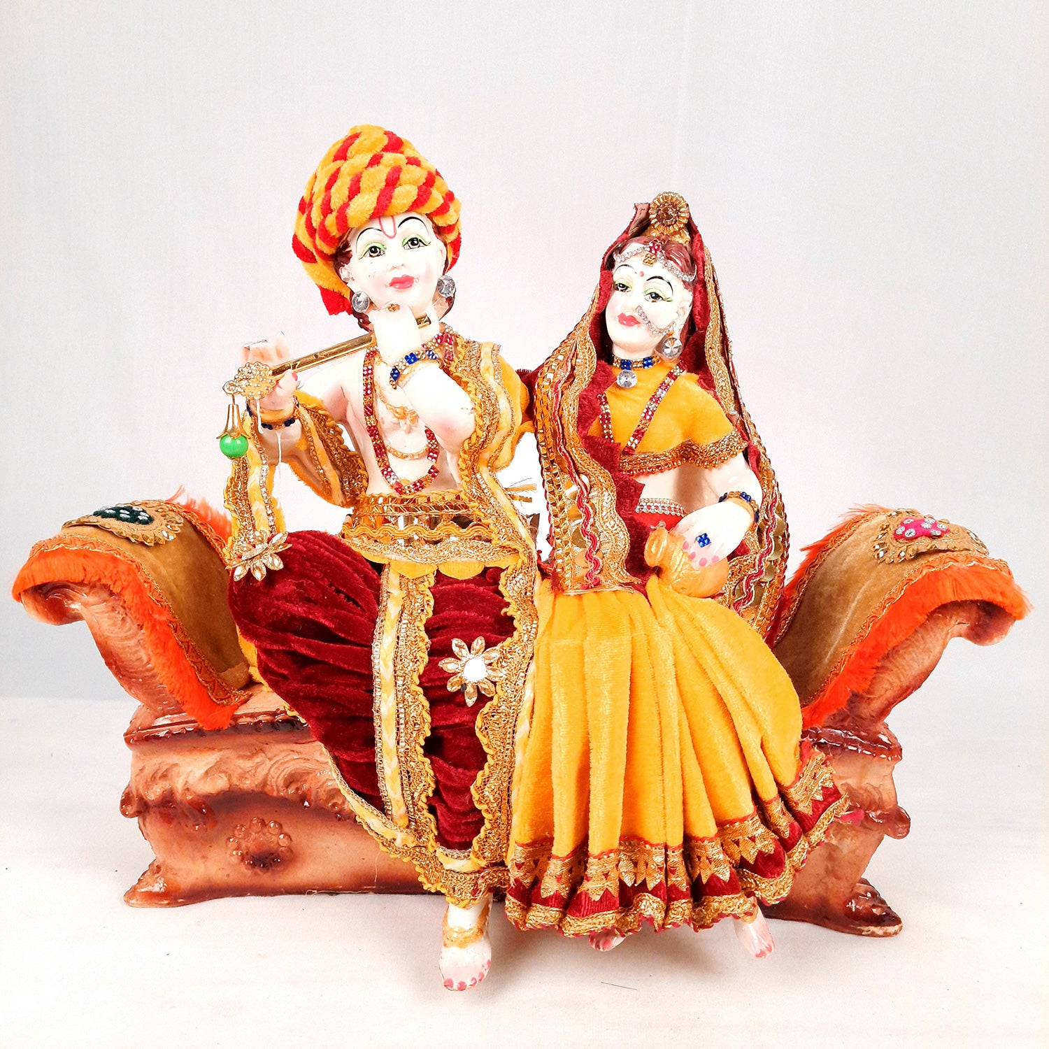 Radha Krishna Idol Statue - Sitting On Couch Design With Premium Finish Murti - for Home Decor, Living Room, Temple, Pooja, Office & Gifts - 12 Inch - apkamart