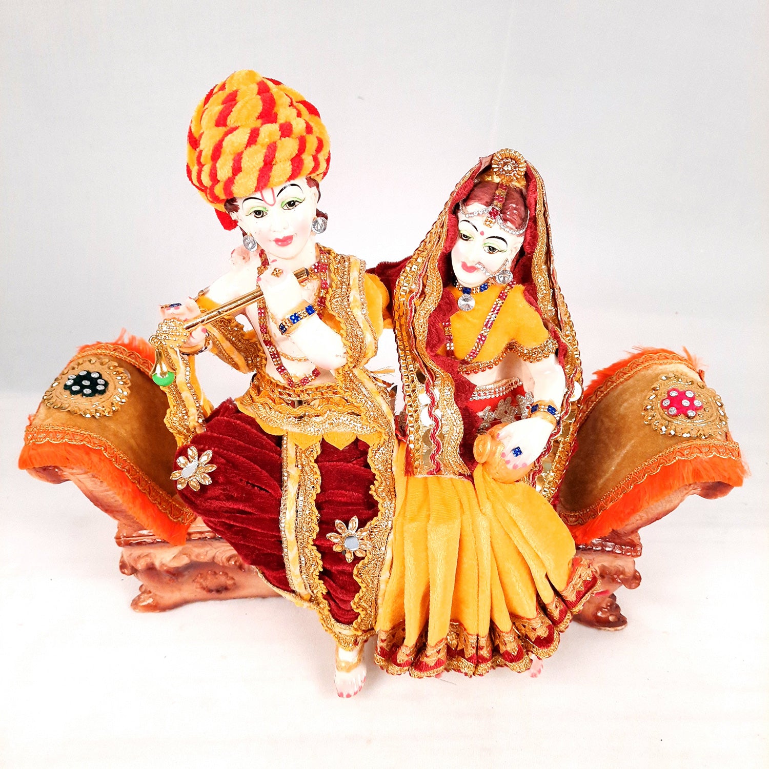 Radha Krishna Idol Statue - Sitting On Couch Design With Premium Finish Murti - for Home Decor, Living Room, Temple, Pooja, Office & Gifts - 12 Inch - apkamart