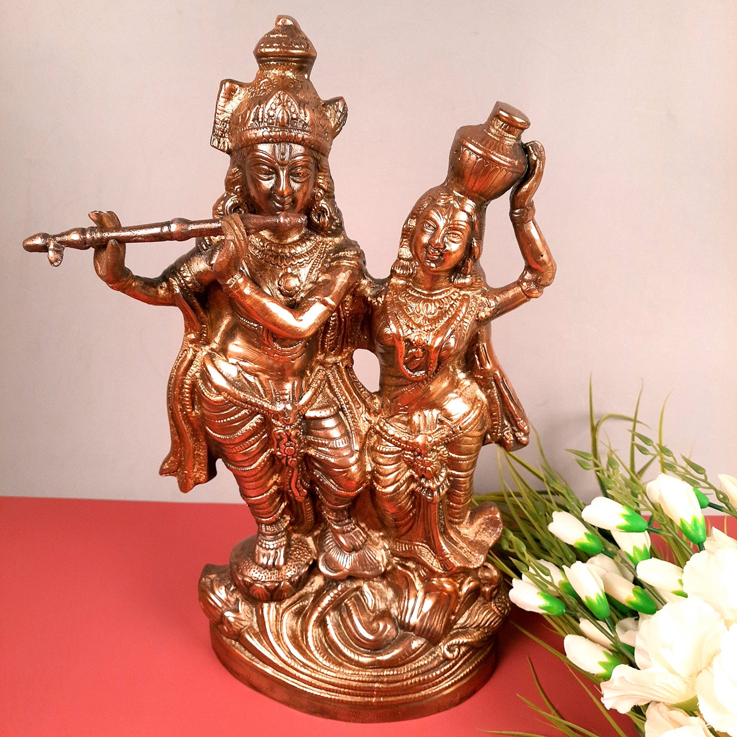 Radha Krishna Idol Statue | Radhe Krishna Murti For Corner Decoration | Wedding Gift for Couples | Religious Gift - for Home, Table, Living Room, Office, Puja , Entrance Decoration - 18 Inch - Apkamart