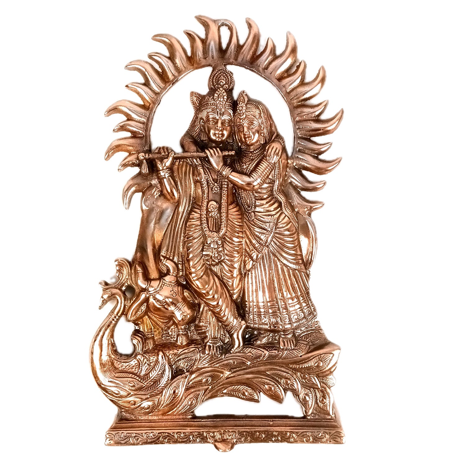 Radha Krishna Wall Hanging | Radhe Krishna With Cow & Peacock Wall Statue | Wedding Gift for Couples - for Home, Living Room, Office, Puja, Entrance Decoration - 16 Inch - Apkamart