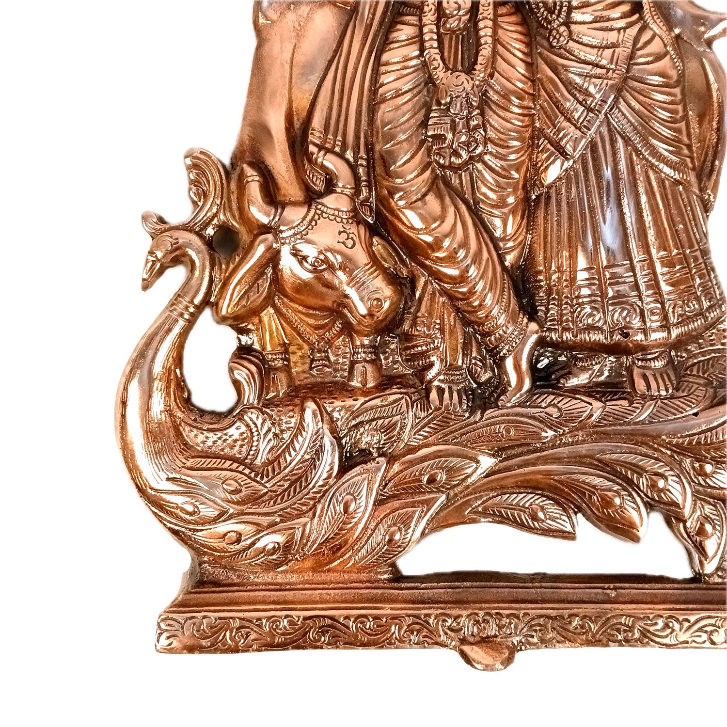 Radha Krishna Wall Hanging | Radhe Krishna With Cow & Peacock Wall Statue | Wedding Gift for Couples - for Home, Living Room, Office, Puja, Entrance Decoration - 16 Inch - Apkamart