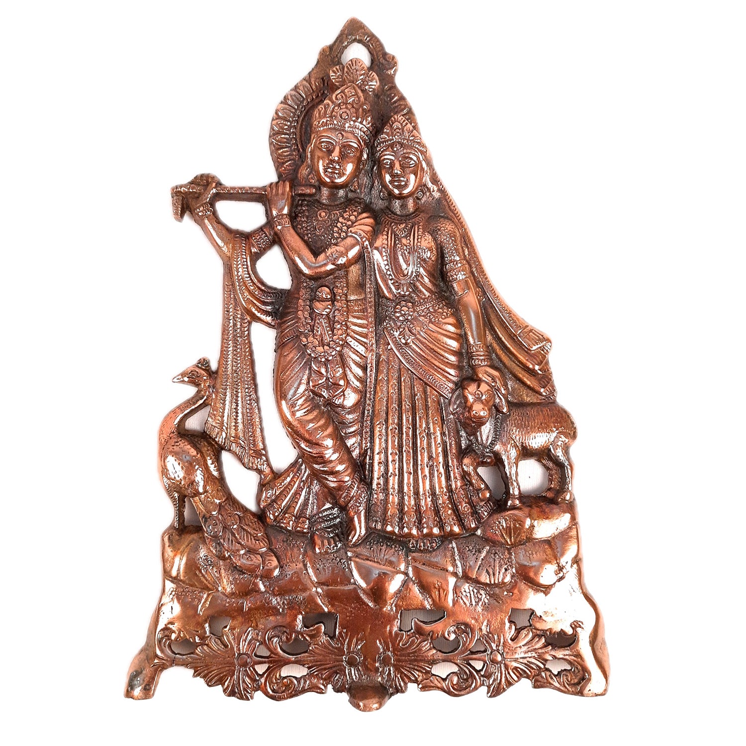 Radha Krishna Wall Hanging Statue With Peacock - for Home, Living Room, Office, Puja, Entrance Decor | Wedding & House Warming Gifts - Apkamart