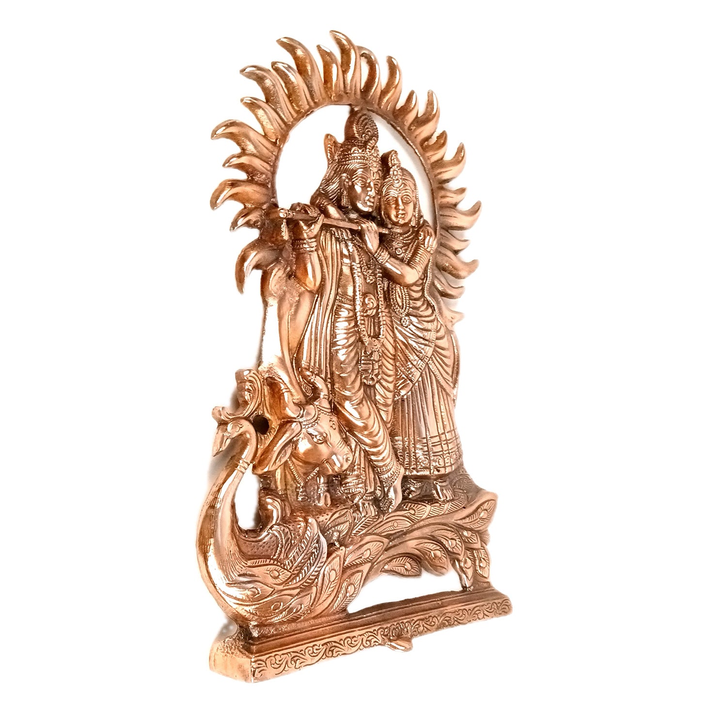 Radha Krishna Wall Hanging | Radhe Krishna With Cow & Peacock Wall Statue | Wedding Gift for Couples - for Home, Living Room, Office, Puja, Entrance Decoration - 16 Inch - Apkamart