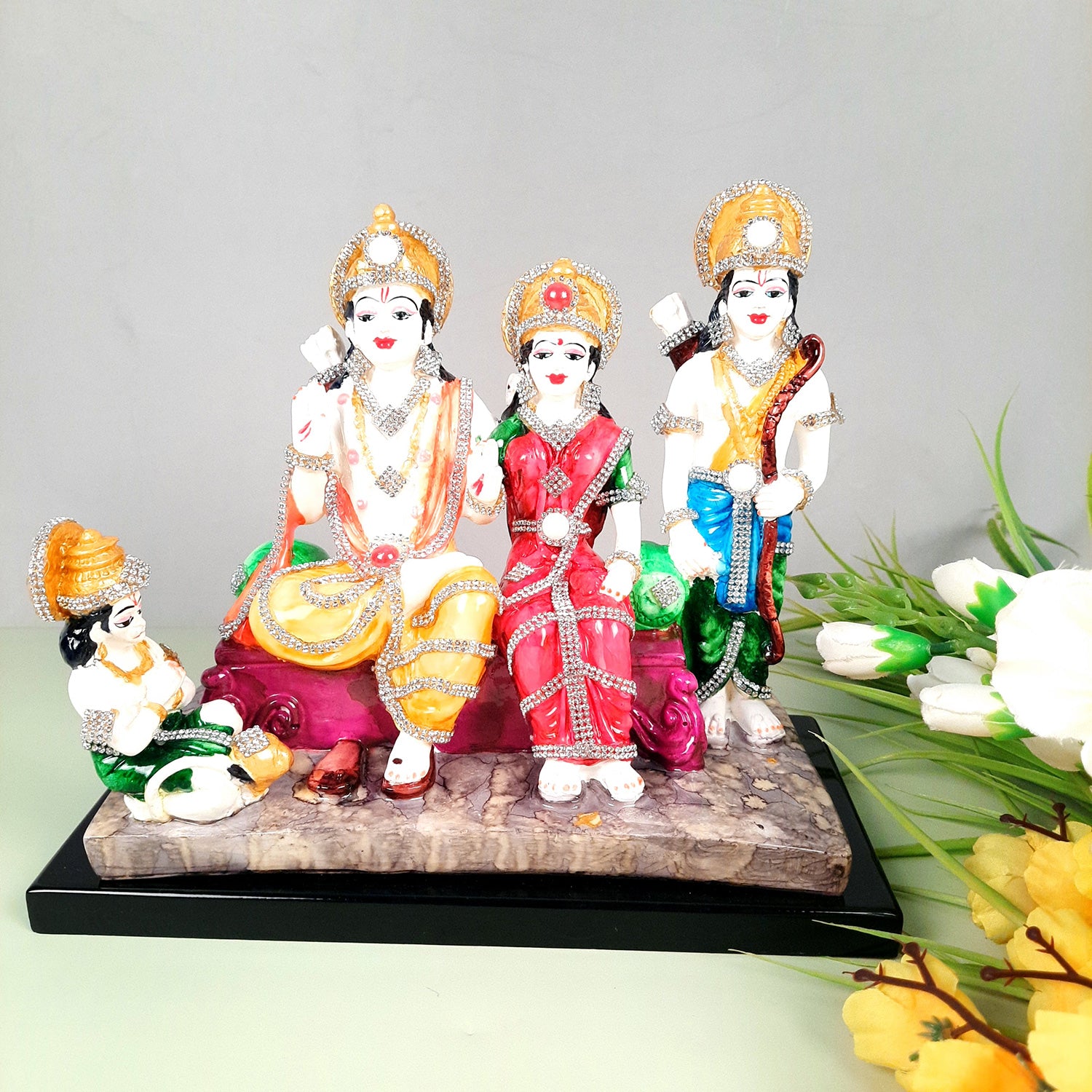 Ram Darbar Statue With Premium Finish | Ram, Laxman, Sita, Hanuman Idol - for Puja Room, Home, Temple, Decor & Gifts - 9 Inch - apkamart