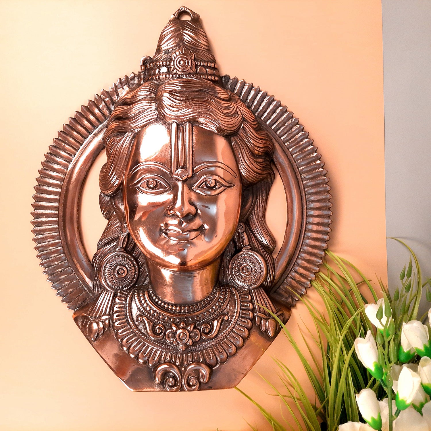Shri Ram Wall Hanging Statue Idol | Rama Lalla Face Wall Decor - for Pooja, Home, Temple, Mandir Decor & Gift - apkamart