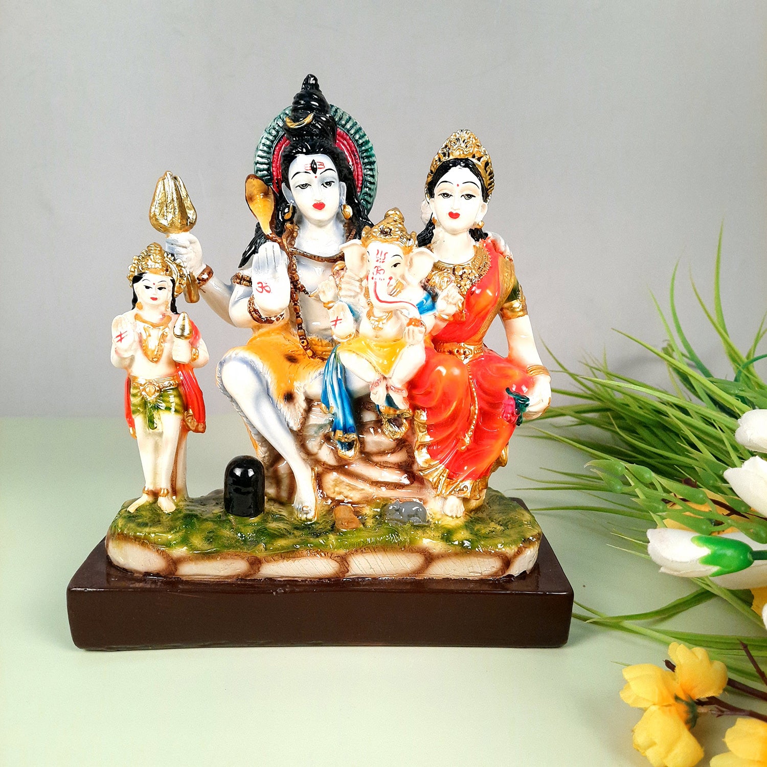 Shiv Parvati Ganesh & Kartikeya Statue | Shiv Parivar Idol Murti - for Home, Puja Room, Table Decor, Living Room, Office & Gift - 10 Inch -apkamart