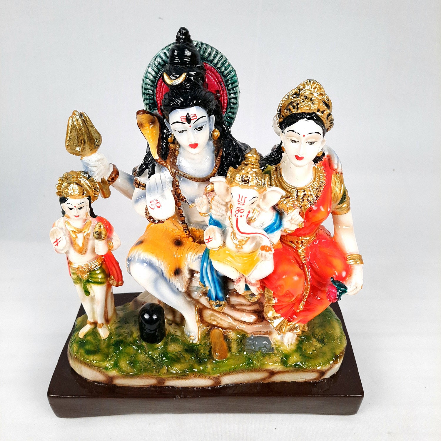 Shiv Parvati Ganesh & Kartikeya Statue | Shiv Parivar Idol Murti - for Home, Puja Room, Table Decor, Living Room, Office & Gift - 10 Inch -apkamart