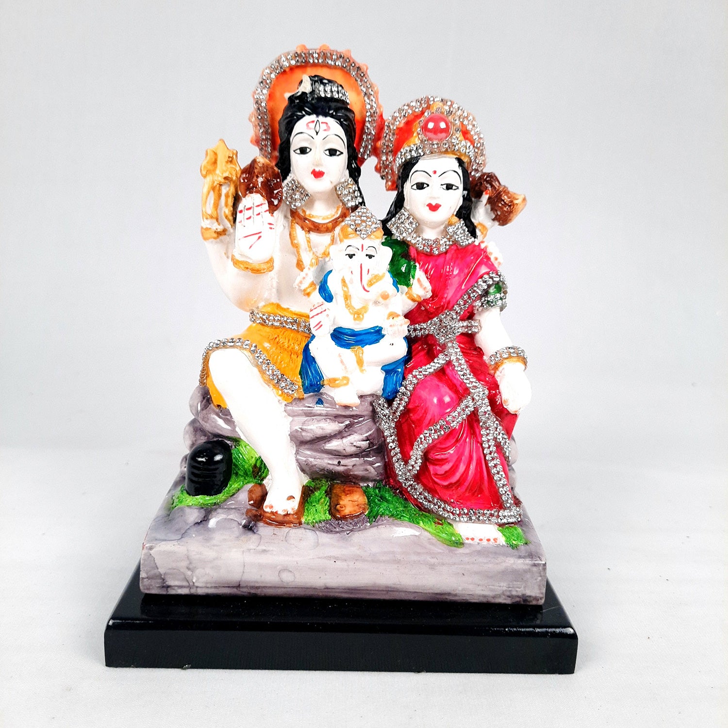 Shiv Parvati Ganesh Statue | Shiv Parivar Idol Showpiece - for Home, Puja Room, Table Decor, Living Room, Office Desk & Gift - apkamart