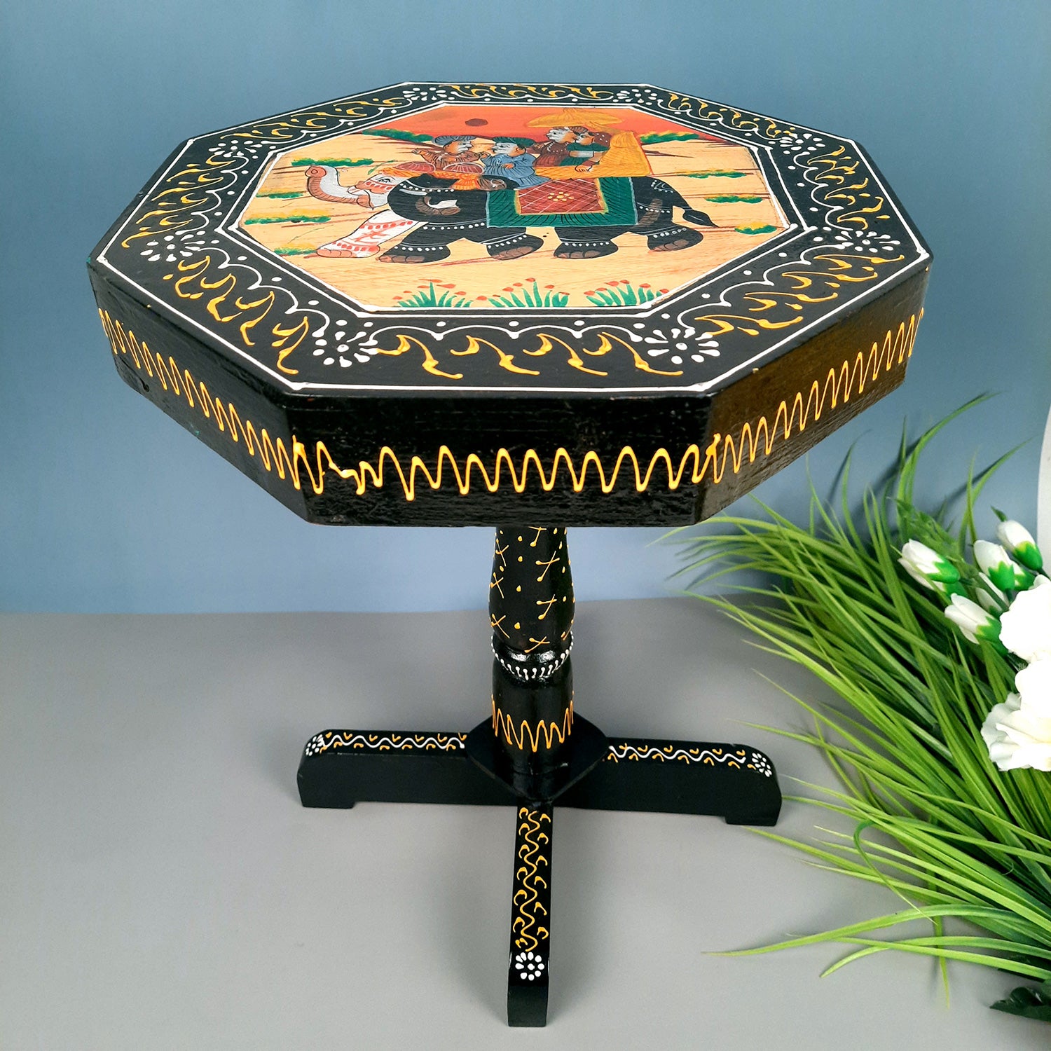 Side Table | Wooden End Tables Cum Stool | Small Table for Keeping Lamp, Vases & Plants - 15 Inch for Sitting, Bedside, Home Decor, Corners, Sofa Side, Office & Gifts - apkamart