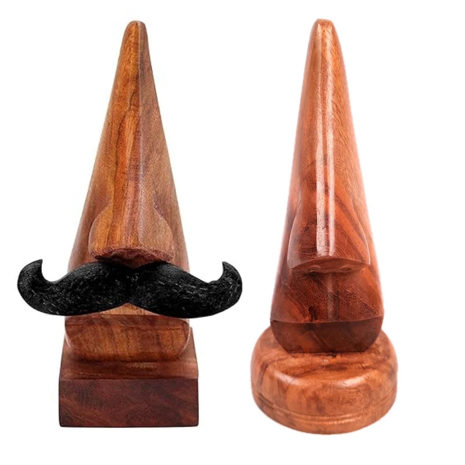 Wooden Nose Shaped Spectacle Holder | Specs Stand | Desk Organizer - For Home, Table, Office Decor & Gifts - 6 Inch (Pack Of 2) (Specs Not Included) - Apkamart