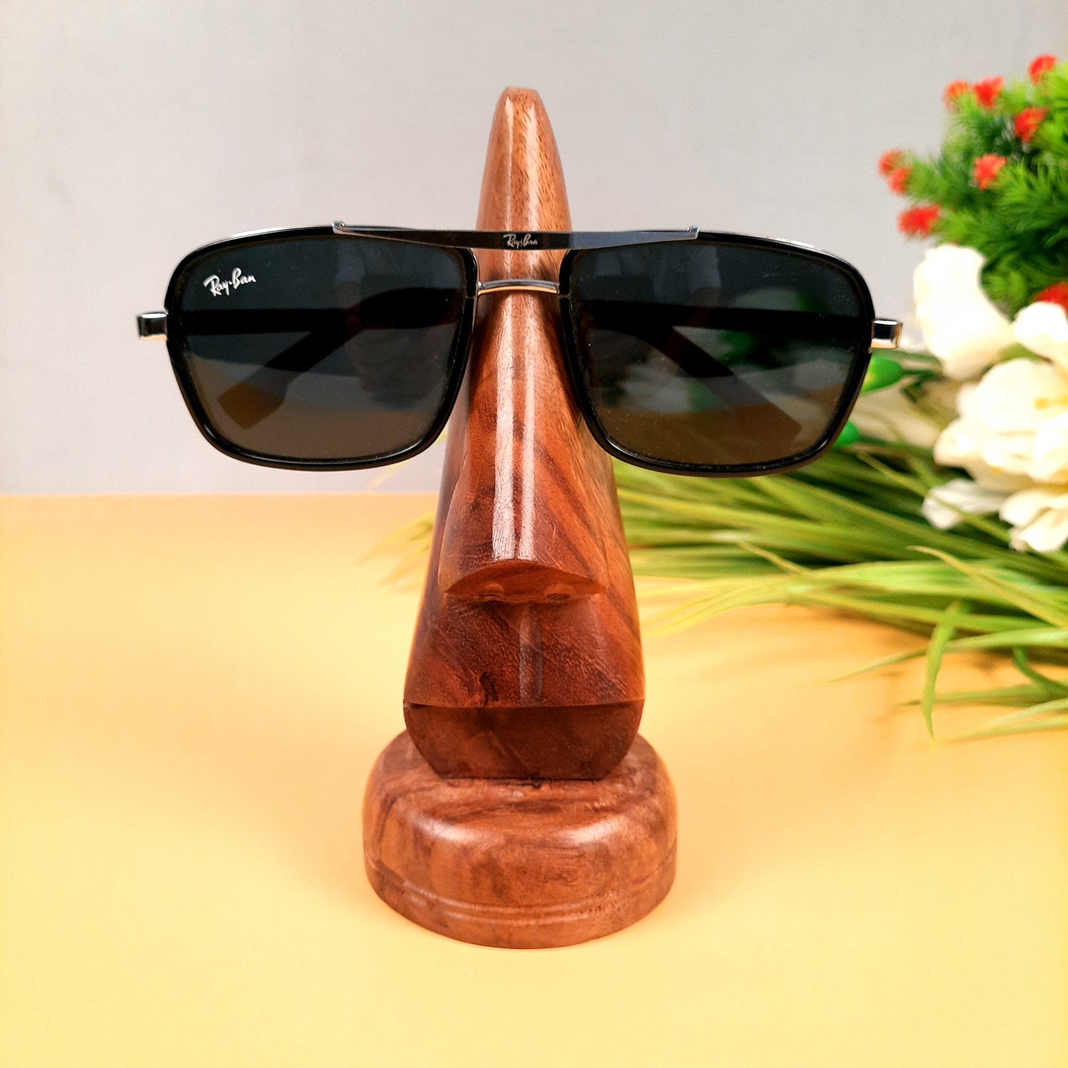 Wooden Nose Shaped Spectacle Holder | Specs Stand | Glasses Stands - For Home, Desktop, Table, Office Decor, Organization & Gifts - 6 Inch - Apkamart