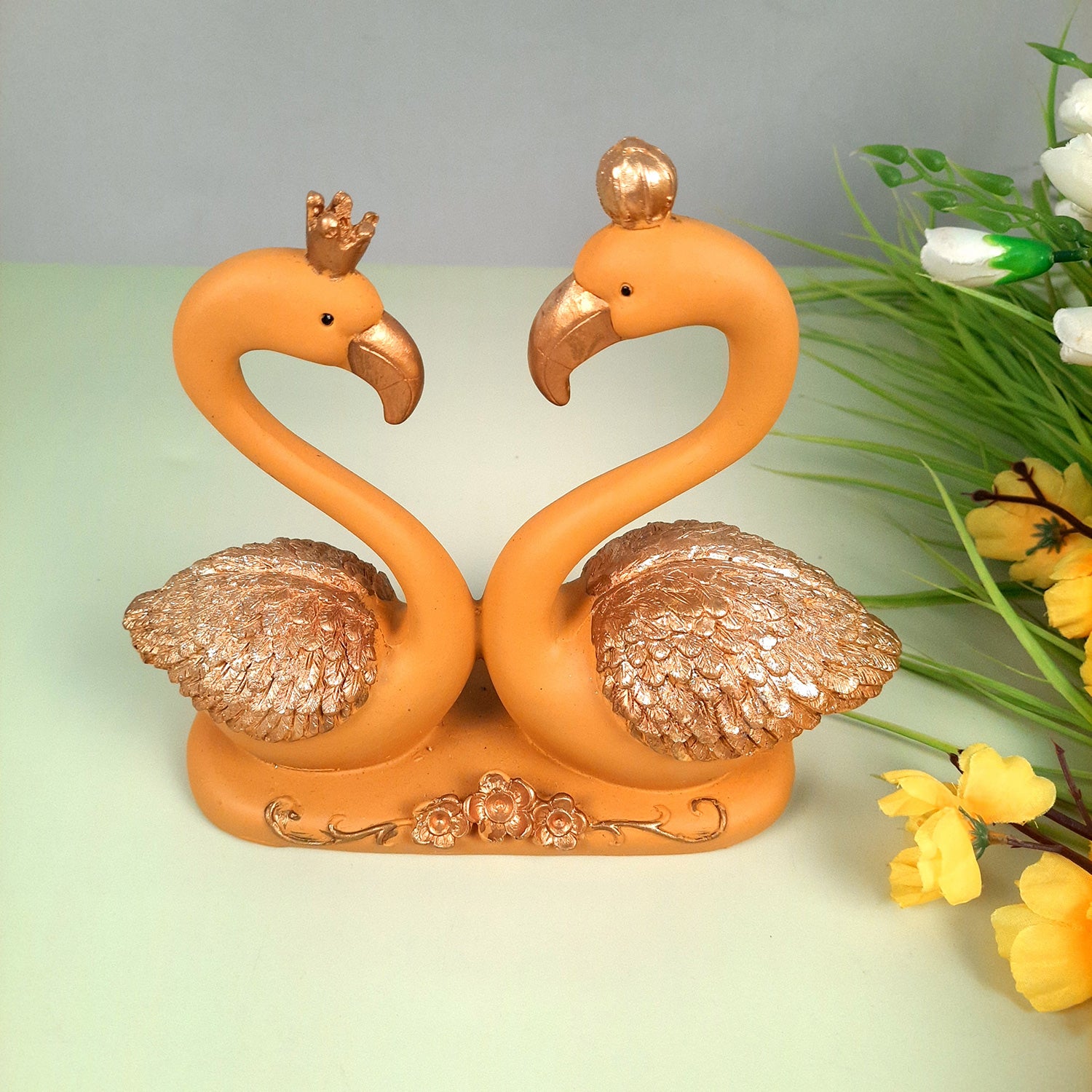 Swan Pair Showpiece | Swan Couple Statue | Kissing Duck Set - For Home, Table, Office, Desk Decor, Gift for him her - 7 inch - apkamart #Style_Design 3