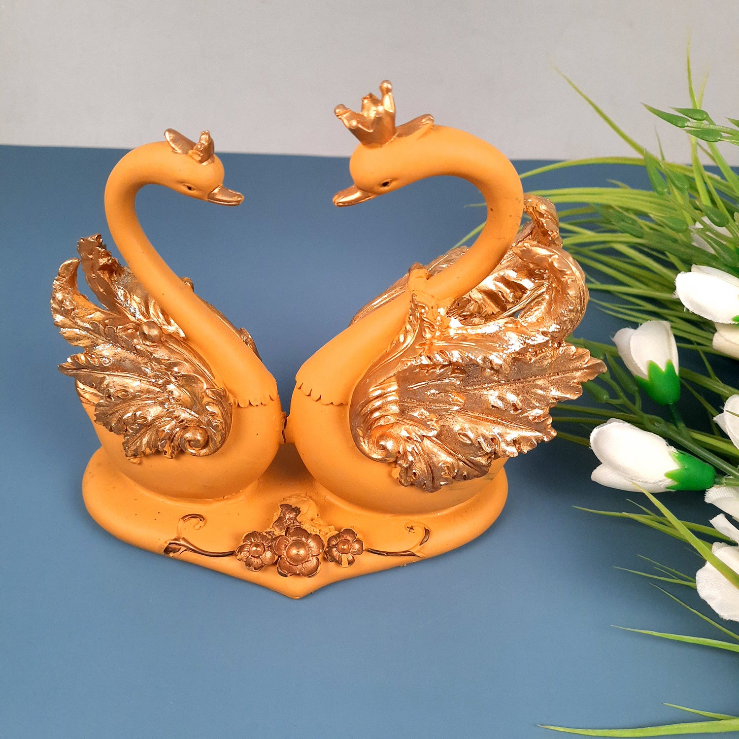 Swan Pair Showpiece | Swan Couple Statue | Kissing Duck Set - For Home, Table, Office, Desk Decor, Gift for him her - 7 inch - apkamart #Style_Design 1