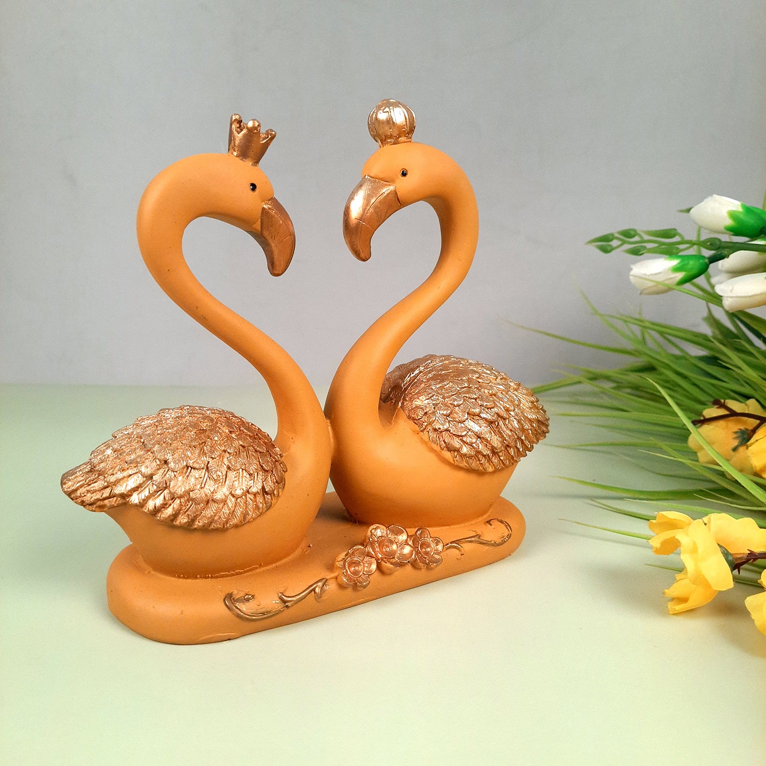 Swan Pair Showpiece | Swan Couple Statue | Kissing Duck Set - For Home, Table, Office, Desk Decor, Gift for him her - 7 inch - apkamart #Style_Design 3