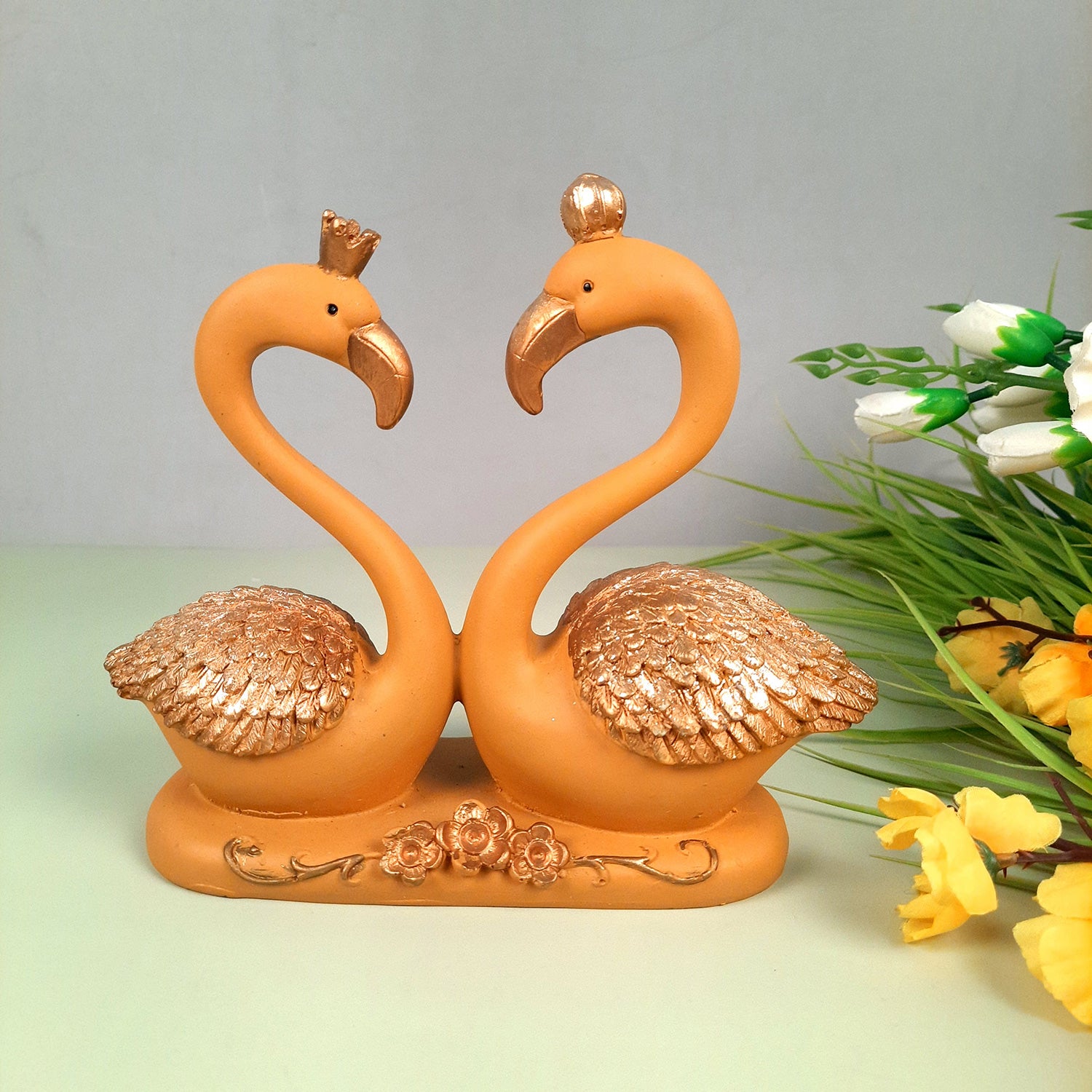 Swan Pair Showpiece | Swan Couple Statue | Kissing Duck Set - For Home, Table, Office, Desk Decor, Gift for him her - 7 inch - apkamart #Style_Design 3