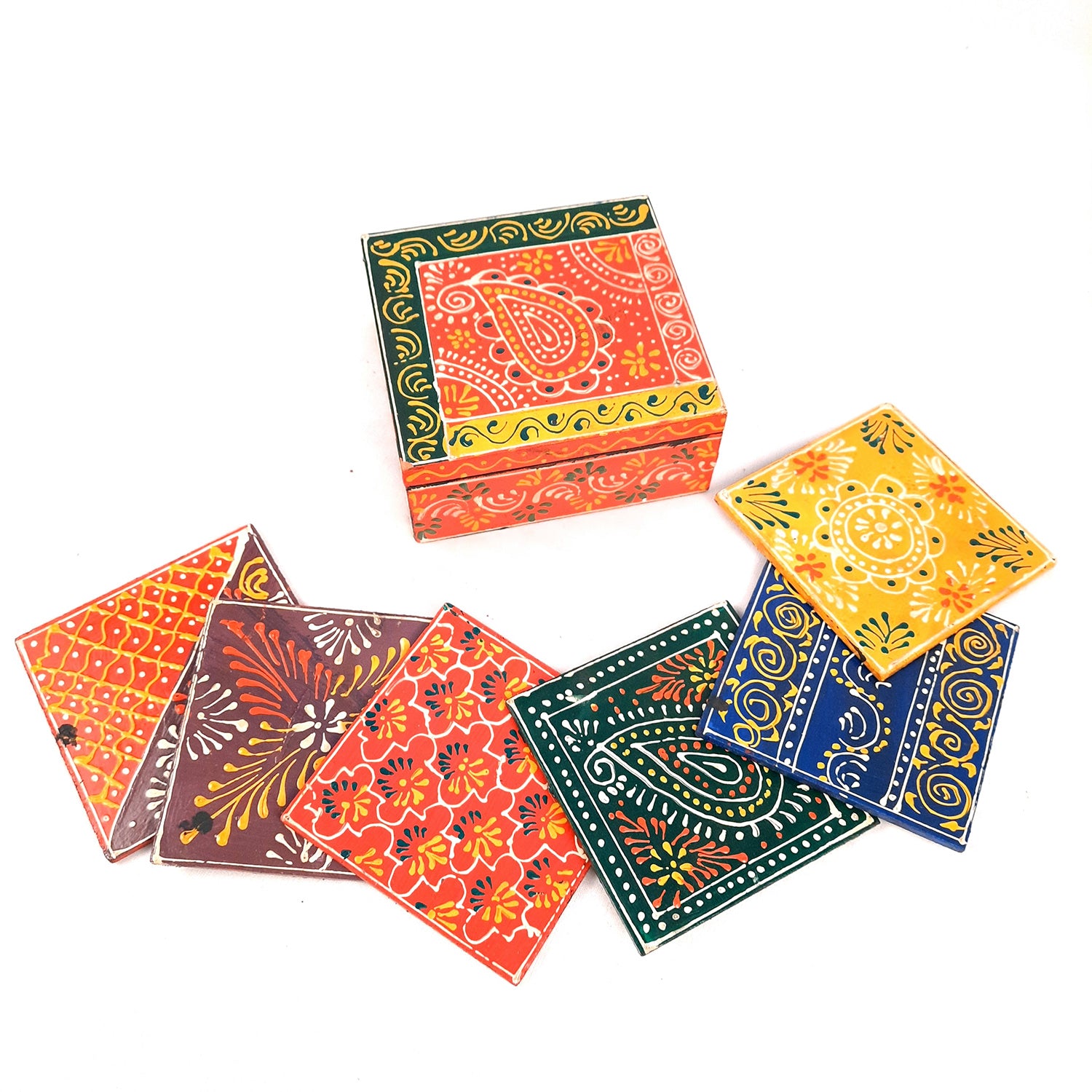 Tea Coasters - All Different Color & Design Coasters| Wooden Coffee Coaster | Heat Pad - for Kitchen, Bar, Tables, Hot Pots, Cups, Mugs - 5 Inch (Set of 6) - apkamart