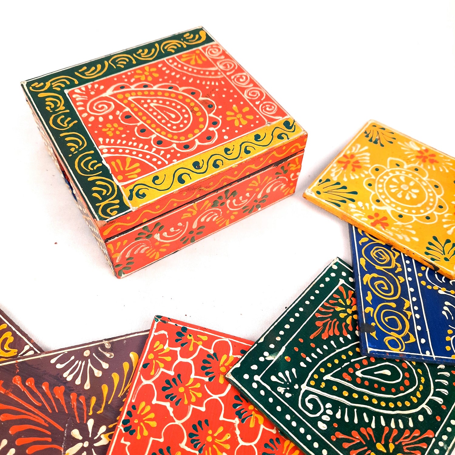 Tea Coasters - All Different Color & Design Coasters| Wooden Coffee Coaster | Heat Pad - for Kitchen, Bar, Tables, Hot Pots, Cups, Mugs - 5 Inch (Set of 6) - apkamart