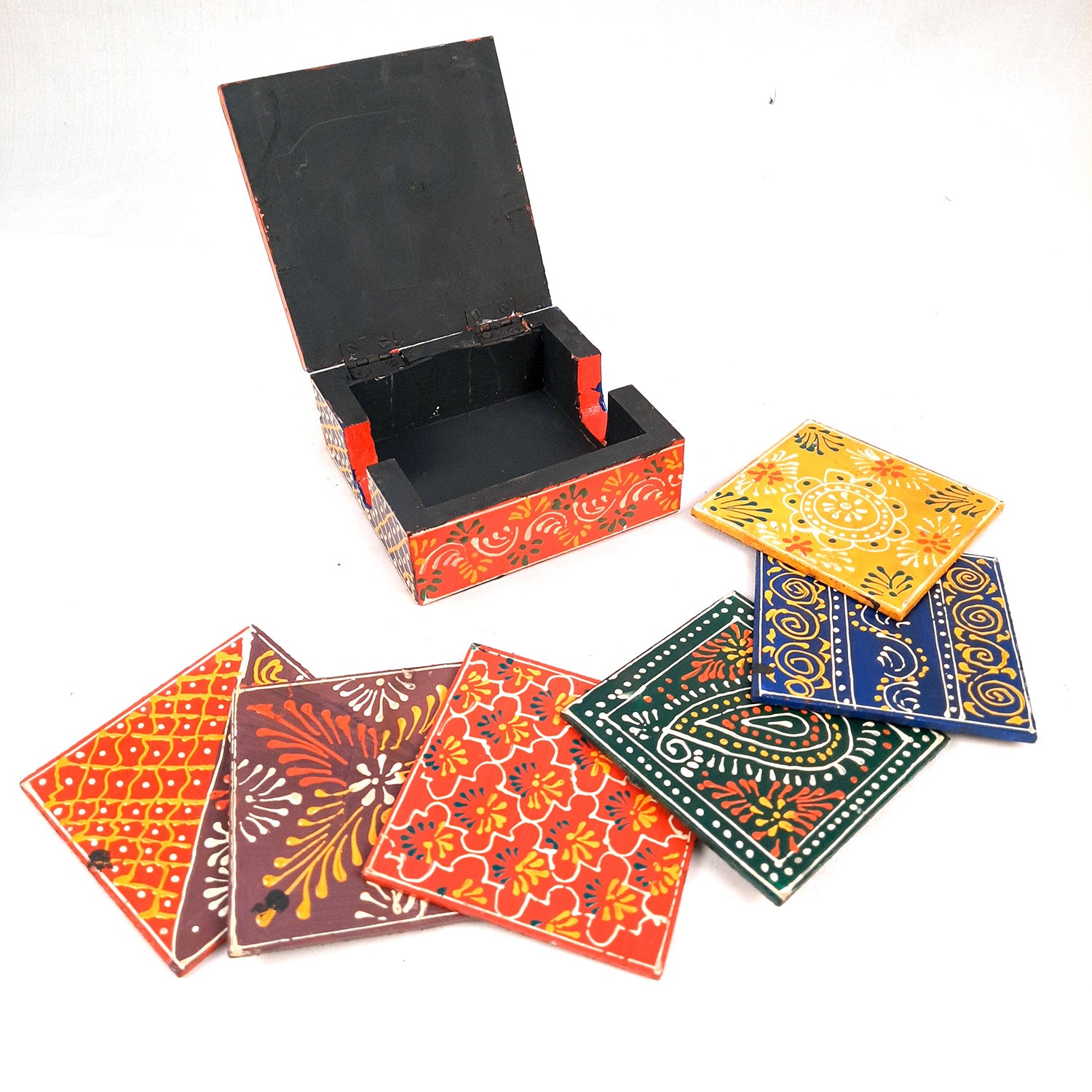 Tea Coasters - All Different Color & Design Coasters| Wooden Coffee Coaster | Heat Pad - for Kitchen, Bar, Tables, Hot Pots, Cups, Mugs - 5 Inch (Set of 6) - apkamart