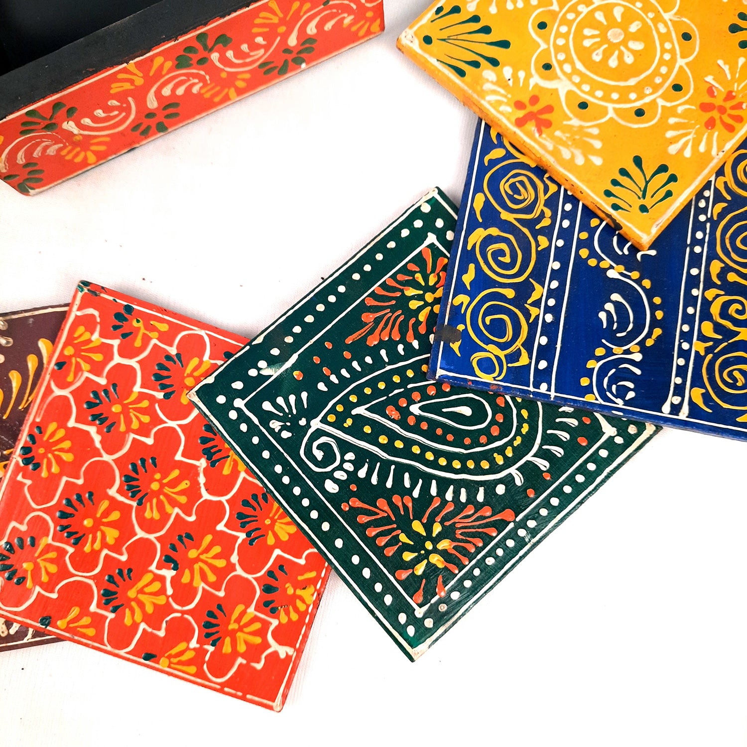 Tea Coasters - All Different Color & Design Coasters| Wooden Coffee Coaster | Heat Pad - for Kitchen, Bar, Tables, Hot Pots, Cups, Mugs - 5 Inch (Set of 6) - apkamart