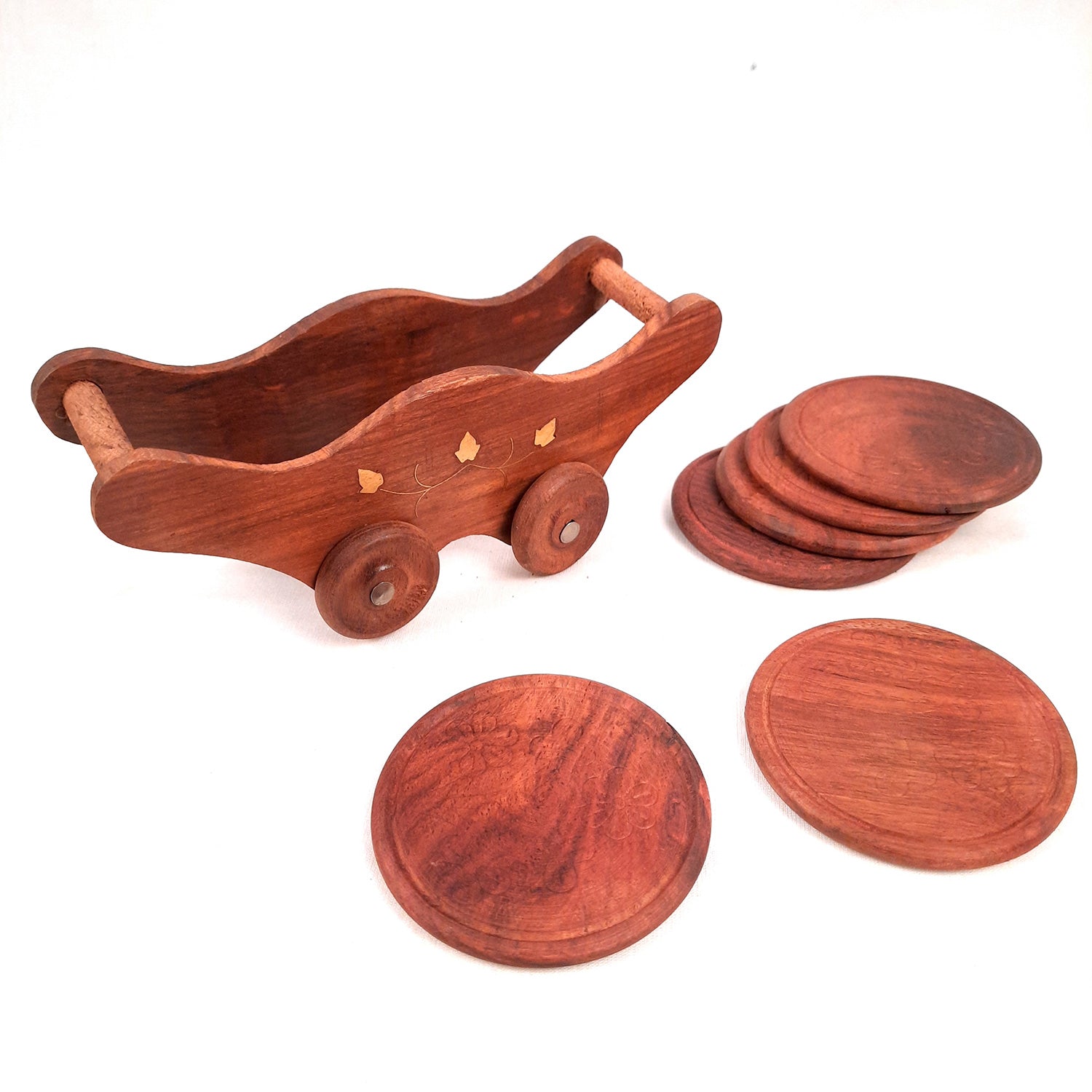 Tea Coasters | Wooden Coffee Coaster Set with Stand | Heat Pad | Dining Table Decor - for Kitchen, Bar, Tables, Hot Pots, Cups, Mugs - Set of 6 - apkamart #style_design 1