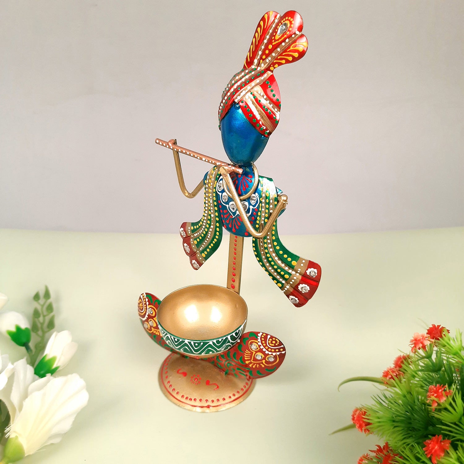 TeaLight Holder - Krishna Design | Candle T Light Holders Stand | Tea Light Candle Stands - For Home, Table, Living Room, Dining room, Bedroom Decor | For Diwali Decoration & Gifts - 10 Inch - Apkamart #Color_Blue