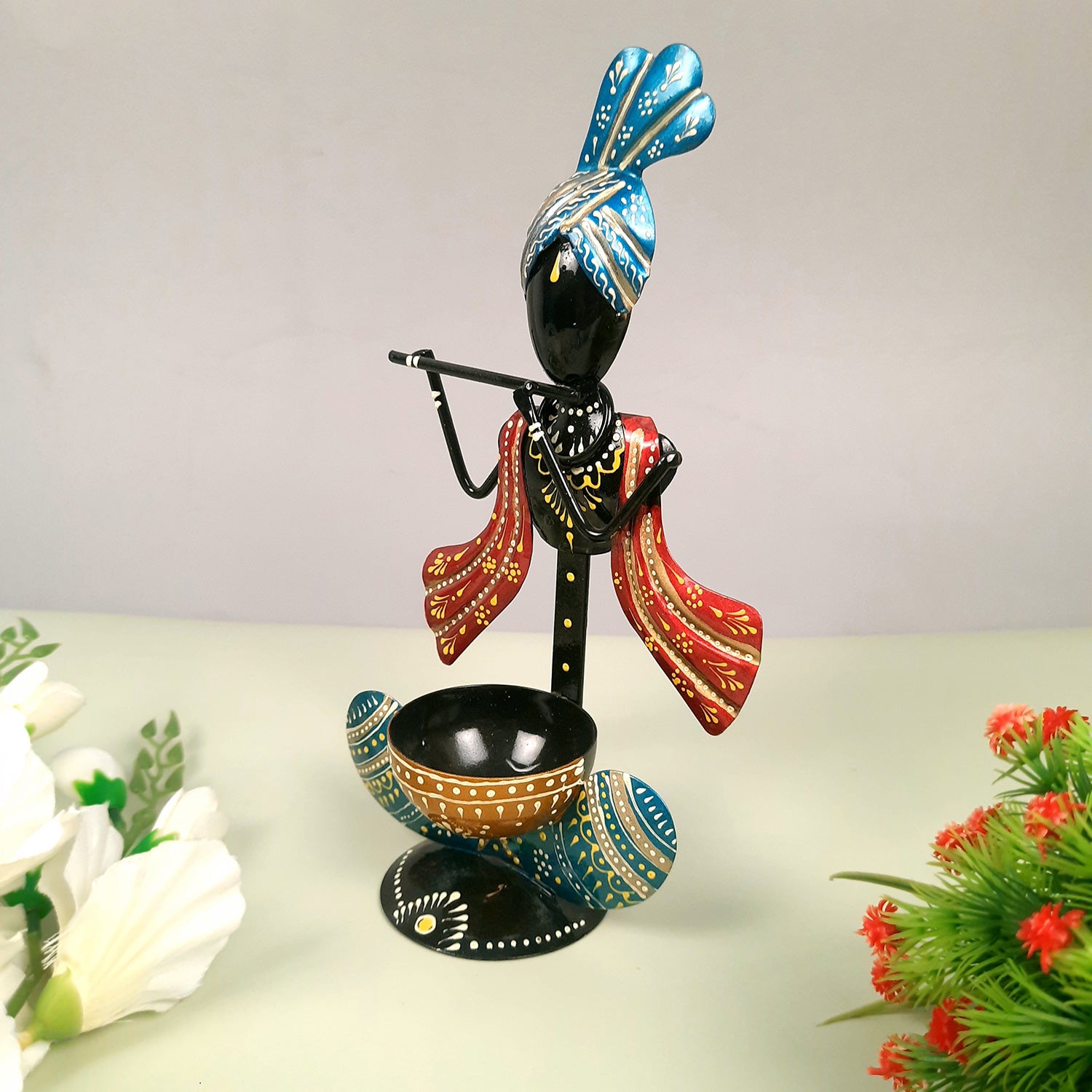 TeaLight Holder - Krishna Design | Candle T Light Holders Stand | Tea Light Candle Stands - For Home, Table, Living Room, Dining room, Bedroom Decor | For Diwali Decoration & Gifts - 10 Inch - Apkamart #Color_Black