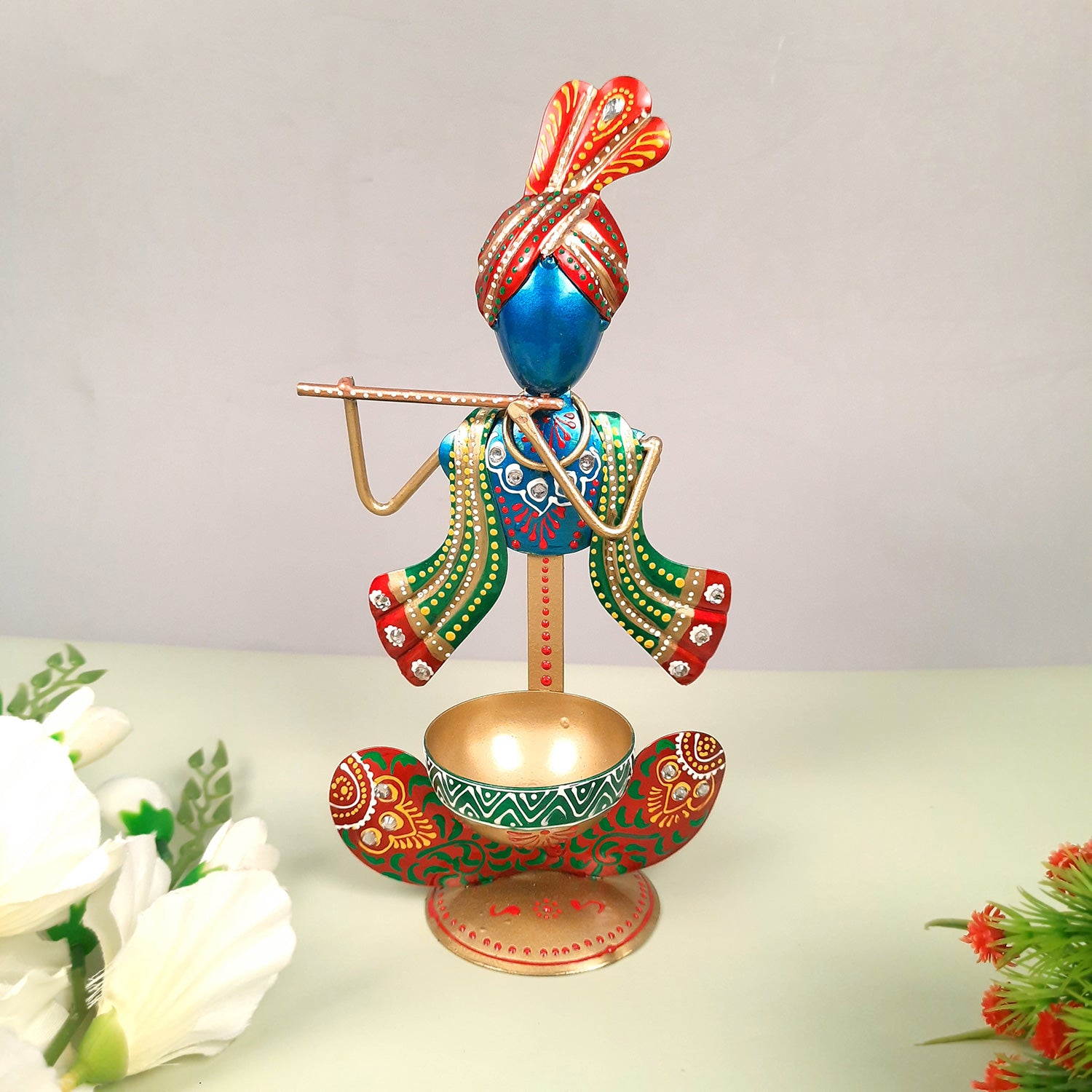 TeaLight Holder - Krishna Design | Candle T Light Holders Stand | Tea Light Candle Stands - For Home, Table, Living Room, Dining room, Bedroom Decor | For Diwali Decoration & Gifts - 10 Inch - Apkamart #Color_Blue