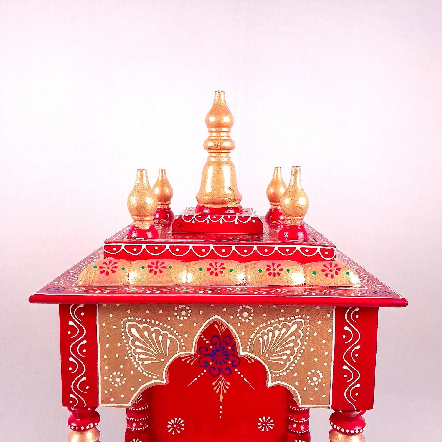 Pooja Temple With Drawer | Big Temple For Home With Storage | Wooden Mandir Stand | Puja Unit Wall Mounted – For House, Puja, Office & Shop - apkamart #Color_Red