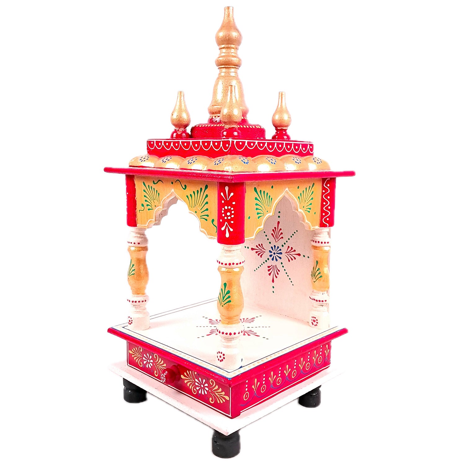 Pooja Mandir With Drawer | Home Temple Wooden Wall Mounted With Storage | Hanging Puja Stand / Unit - Apkamart #Color_White