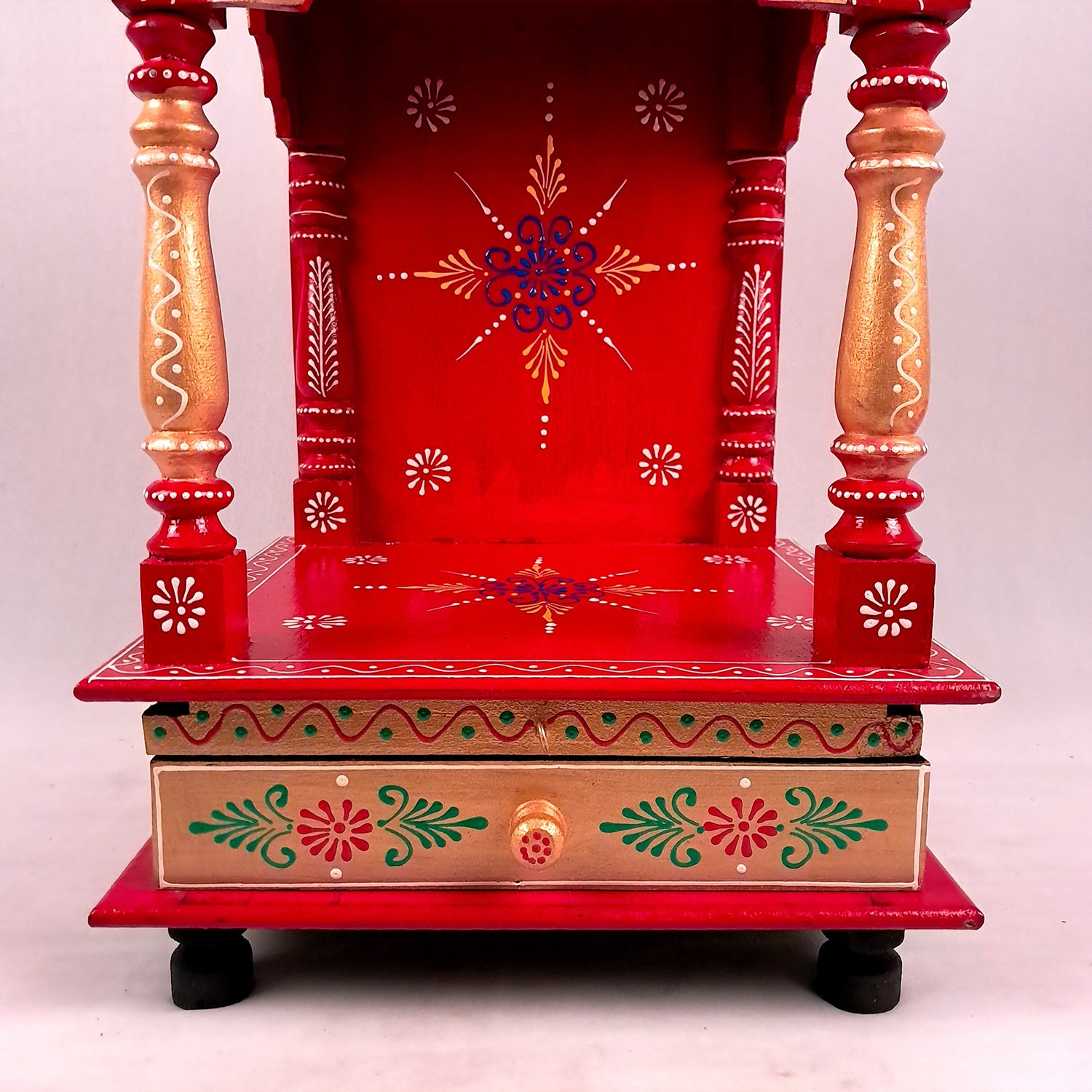 Pooja Temple With Drawer | Big Temple For Home With Storage | Wooden Mandir Stand | Puja Unit Wall Mounted – For House, Puja, Office & Shop - apkamart #Color_Red
