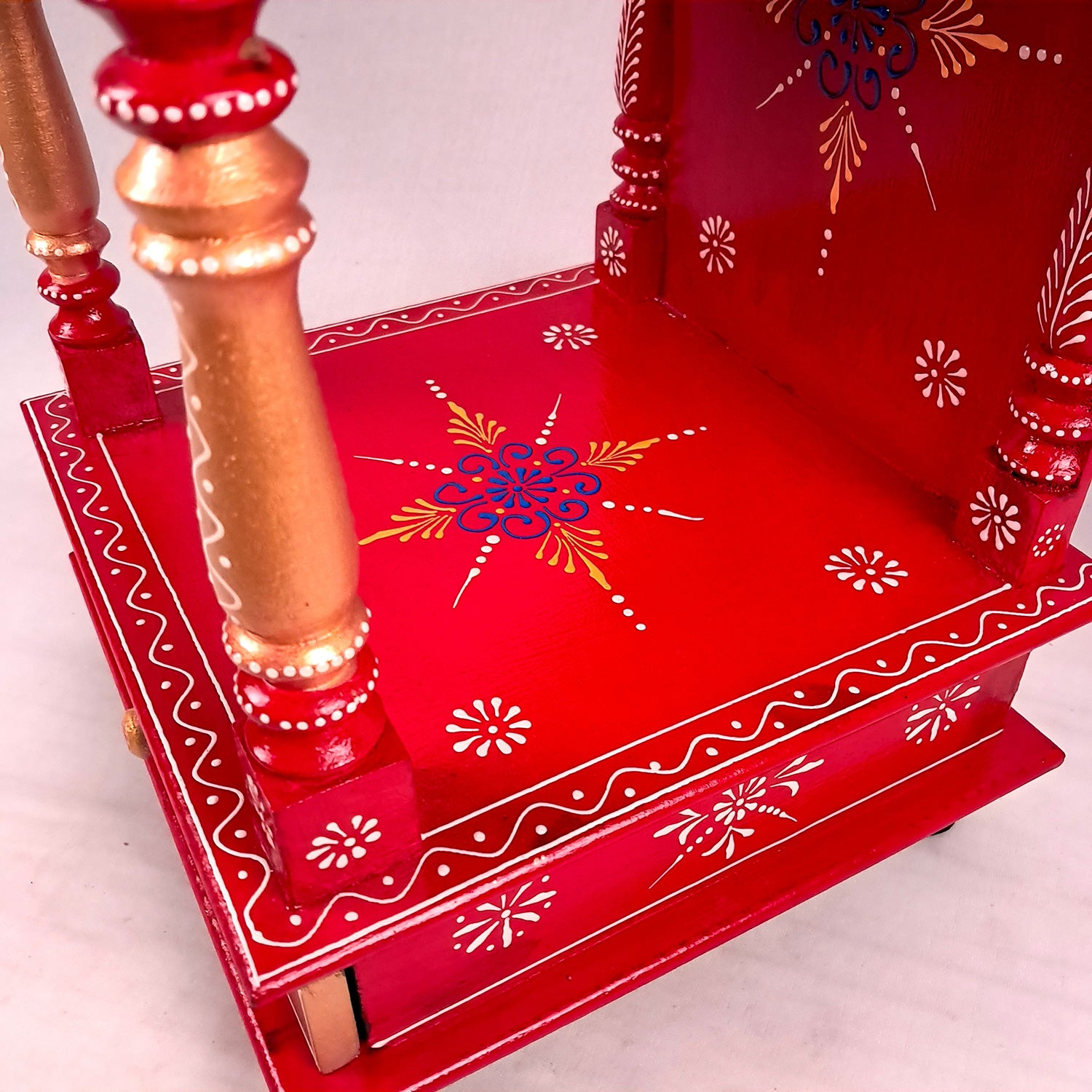 Pooja Temple With Drawer | Big Temple For Home With Storage | Wooden Mandir Stand | Puja Unit Wall Mounted – For House, Puja, Office & Shop - apkamart #Color_Red