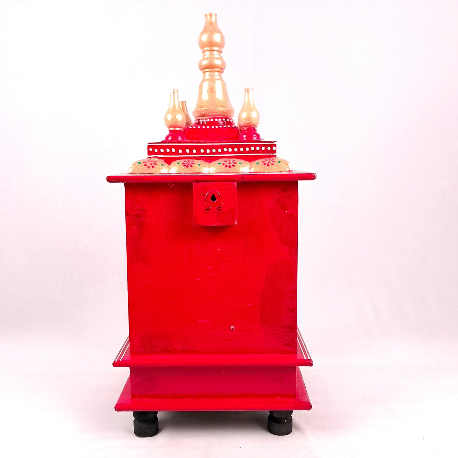 Pooja Mandir With Drawer | Home Temple Wooden Wall Mounted With Storage | Hanging Puja Stand / Unit - Apkamart #Color_Red
