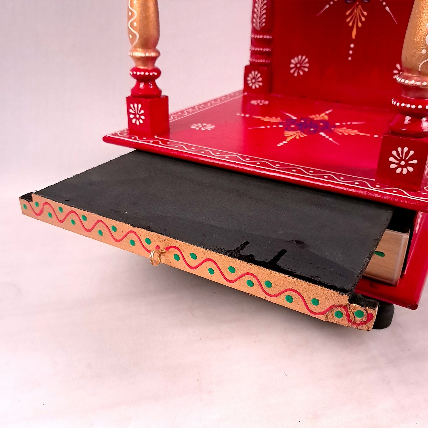 Pooja Temple With Drawer | Big Temple For Home With Storage | Wooden Mandir Stand | Puja Unit Wall Mounted – For House, Puja, Office & Shop - apkamart #Color_Red