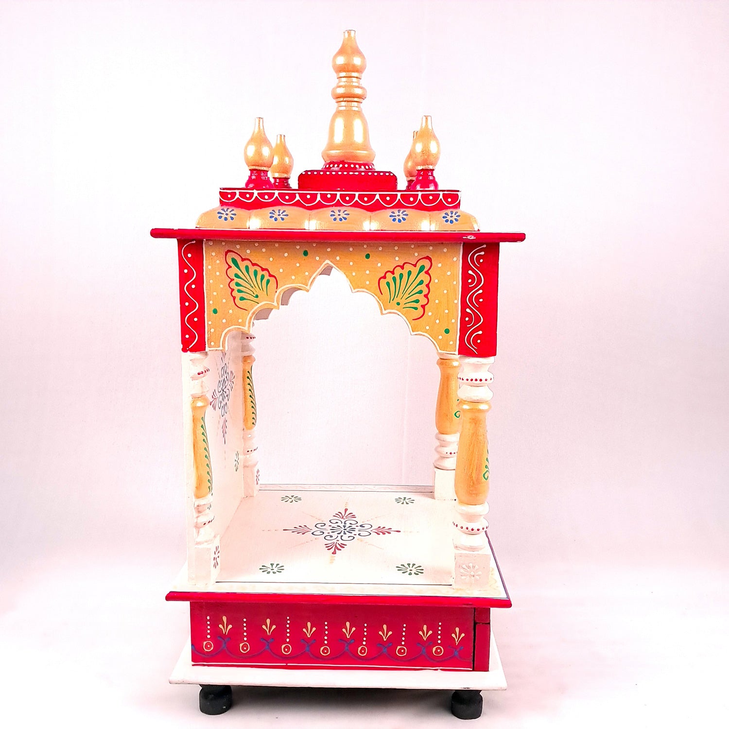 Pooja Temple With Drawer | Big Temple For Home With Storage | Wooden Mandir Stand | Puja Unit Wall Mounted – For House, Puja, Office & Shop - apkamart #Color_White
