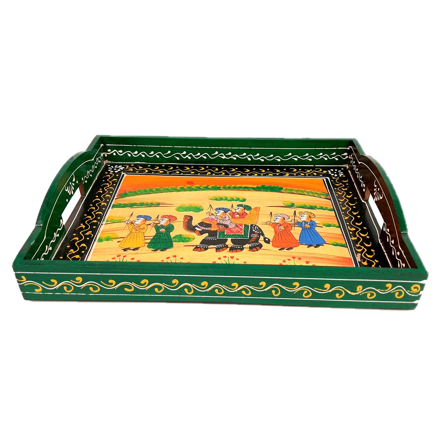 Tray Wooden | Tea & Snacks Serving Platter | Decorative Handcrafted Trays - for Home, Dining Table, Kitchen Decor | Wedding & Housewarming Gift (Pack of 3) - apkamart