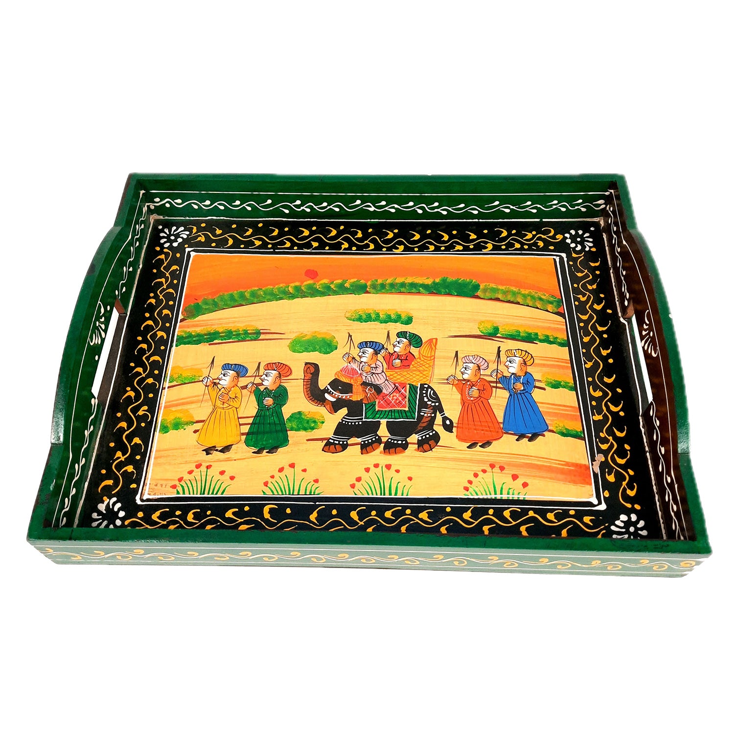 Tray Wooden | Tea & Snacks Serving Platter | Decorative Handcrafted Trays - for Home, Dining Table, Kitchen Decor | Wedding & Housewarming Gift (Pack of 3) - apkamart