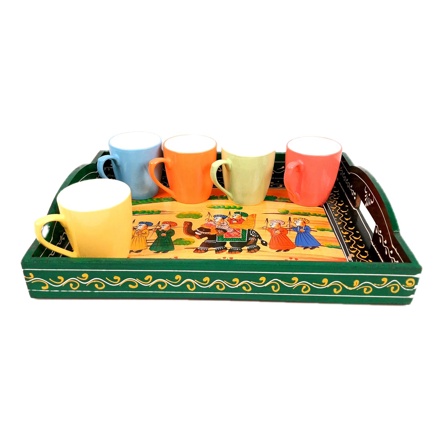 Tray Wooden | Tea & Snacks Serving Platter | Decorative Handcrafted Trays - for Home, Dining Table, Kitchen Decor | Wedding & Housewarming Gift (Pack of 3) - apkamart