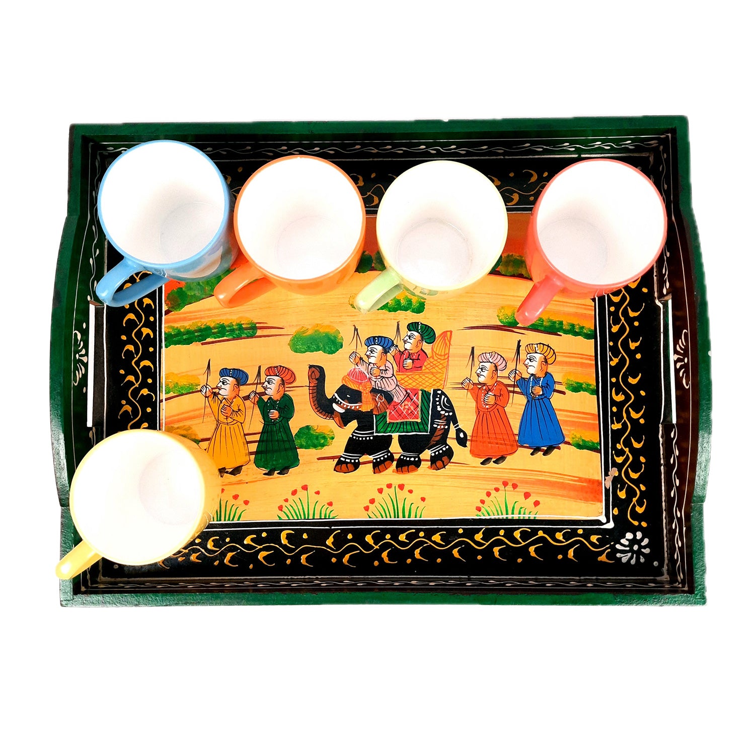 Tray Wooden | Tea & Snacks Serving Platter | Decorative Handcrafted Trays - for Home, Dining Table, Kitchen Decor | Wedding & Housewarming Gift (Pack of 3) - apkamart