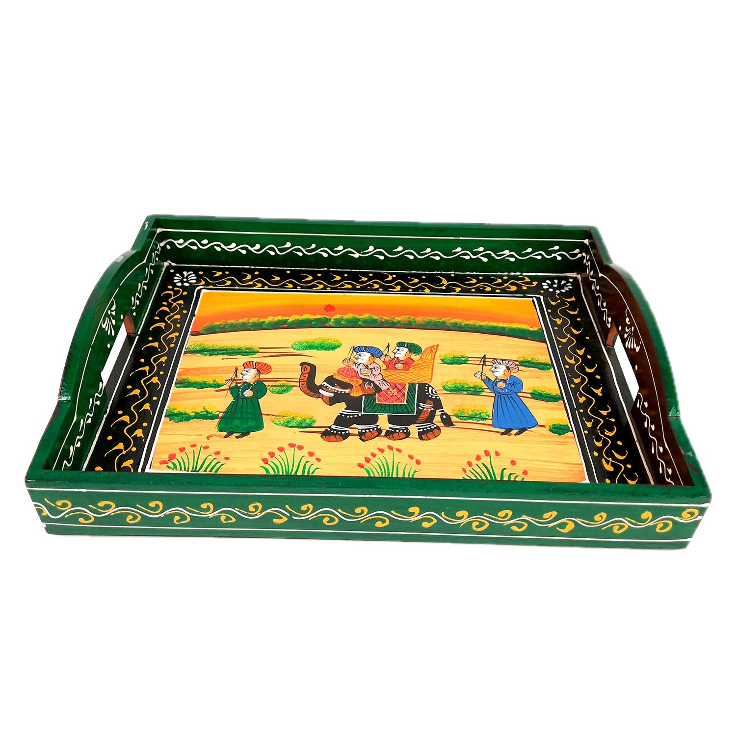 Tray Wooden | Tea & Snacks Serving Platter | Decorative Handcrafted Trays - for Home, Dining Table, Kitchen Decor | Wedding & Housewarming Gift (Pack of 3) - apkamart