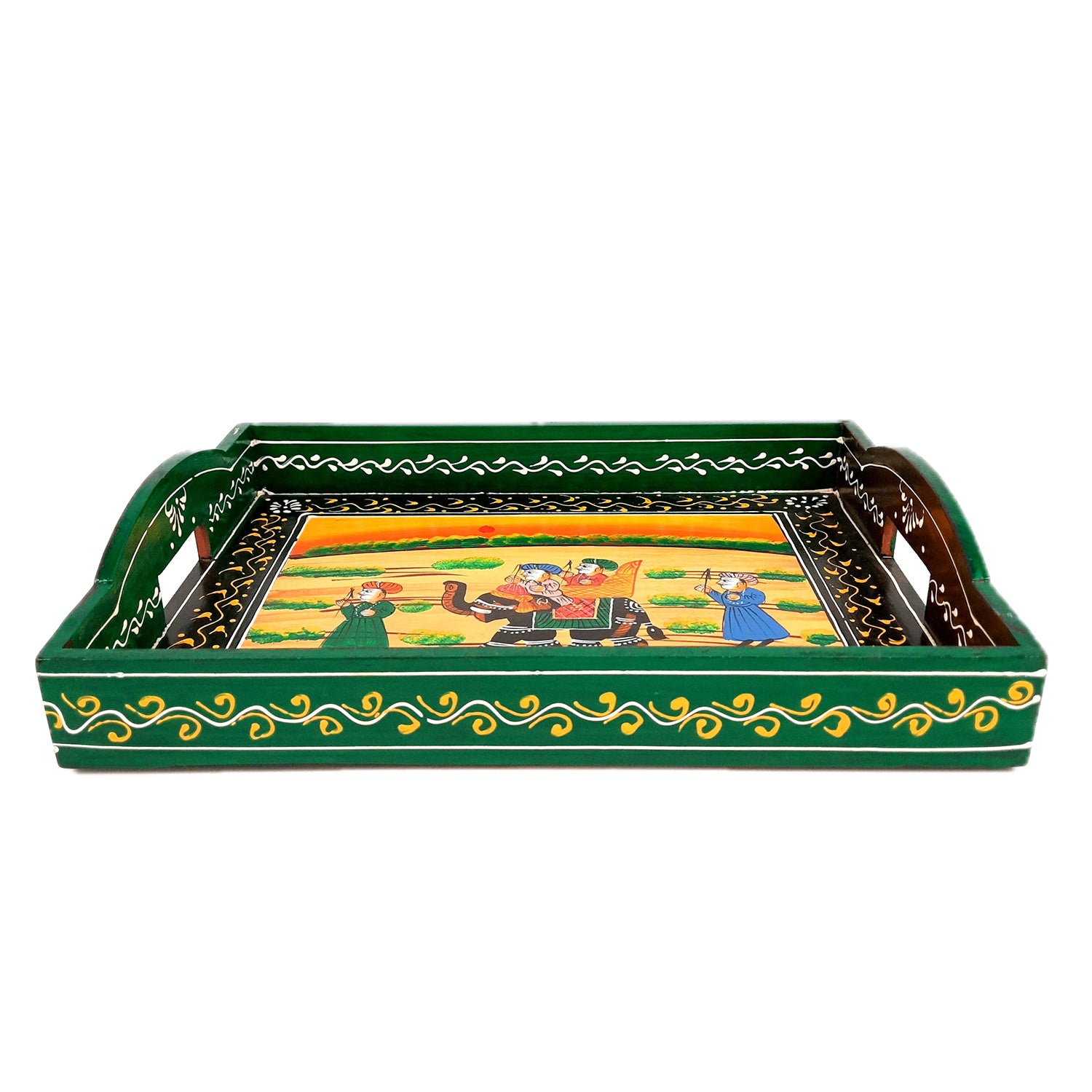 Tray Wooden | Tea & Snacks Serving Platter | Decorative Handcrafted Trays - for Home, Dining Table, Kitchen Decor | Wedding & Housewarming Gift (Pack of 3) - apkamart