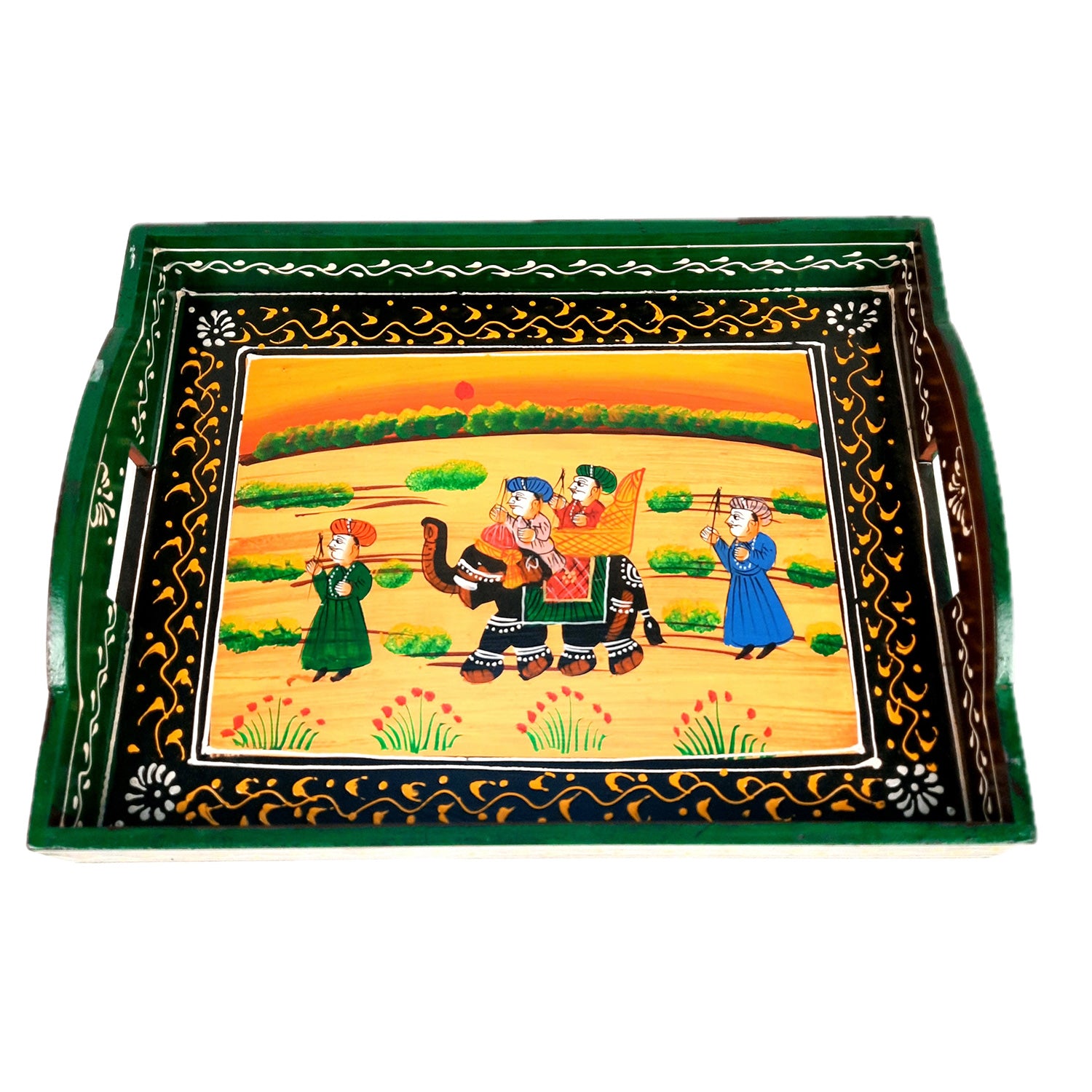 Tray Wooden | Tea & Snacks Serving Platter | Decorative Handcrafted Trays - for Home, Dining Table, Kitchen Decor | Wedding & Housewarming Gift (Pack of 3) - apkamart