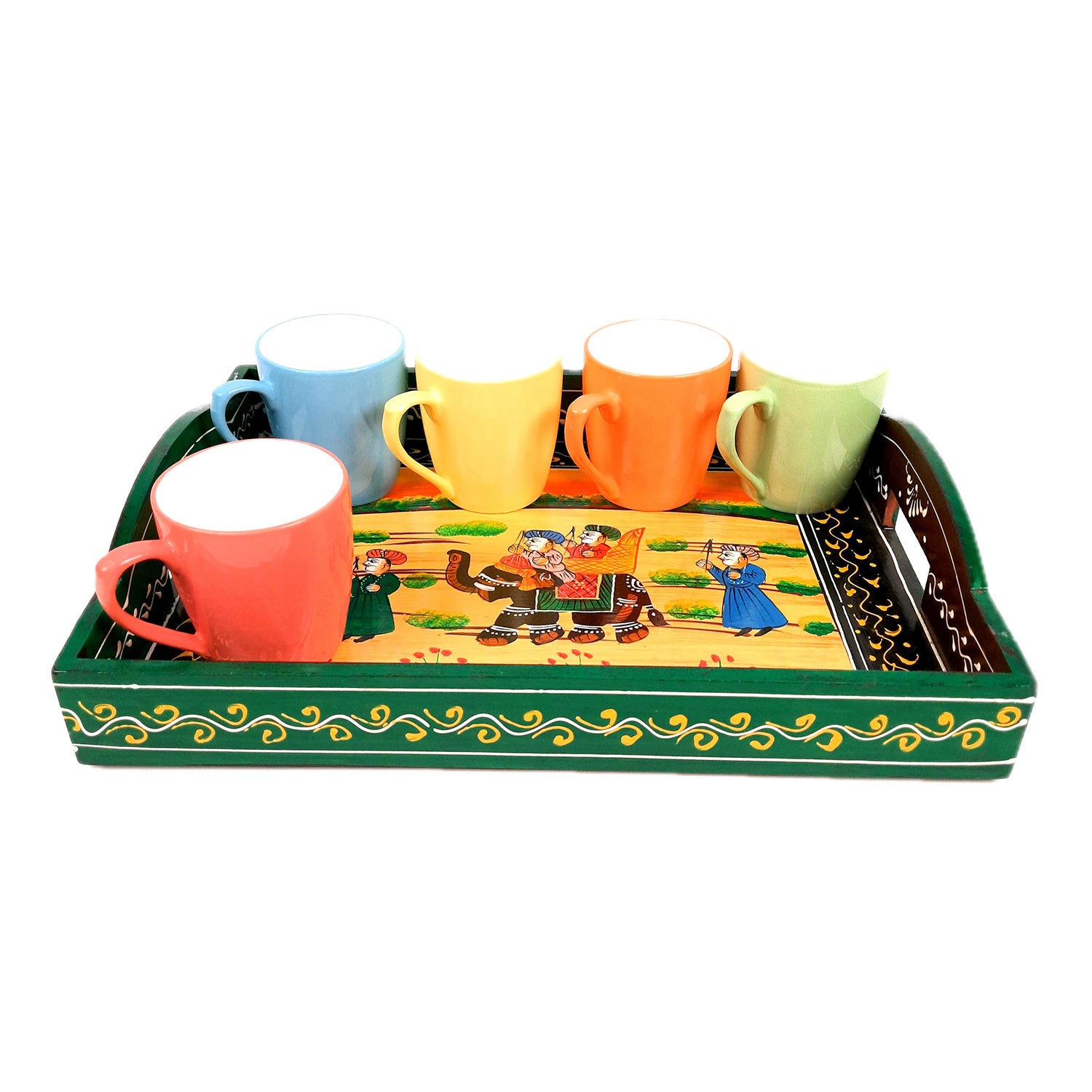 Tray Wooden | Tea & Snacks Serving Platter | Decorative Handcrafted Trays - for Home, Dining Table, Kitchen Decor | Wedding & Housewarming Gift (Pack of 3) - apkamart