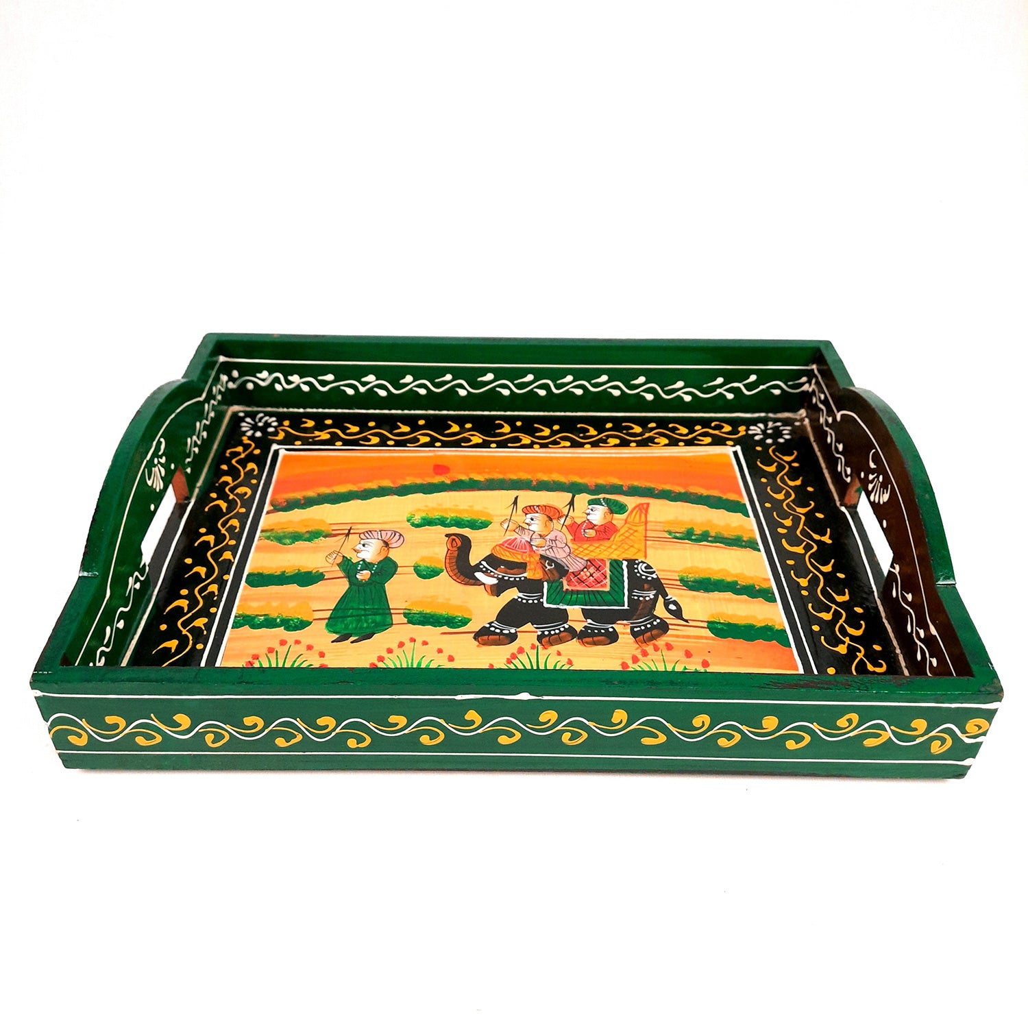 Tray Wooden | Tea & Snacks Serving Platter | Decorative Handcrafted Trays - for Home, Dining Table, Kitchen Decor | Wedding & Housewarming Gift (Pack of 3) - apkamart