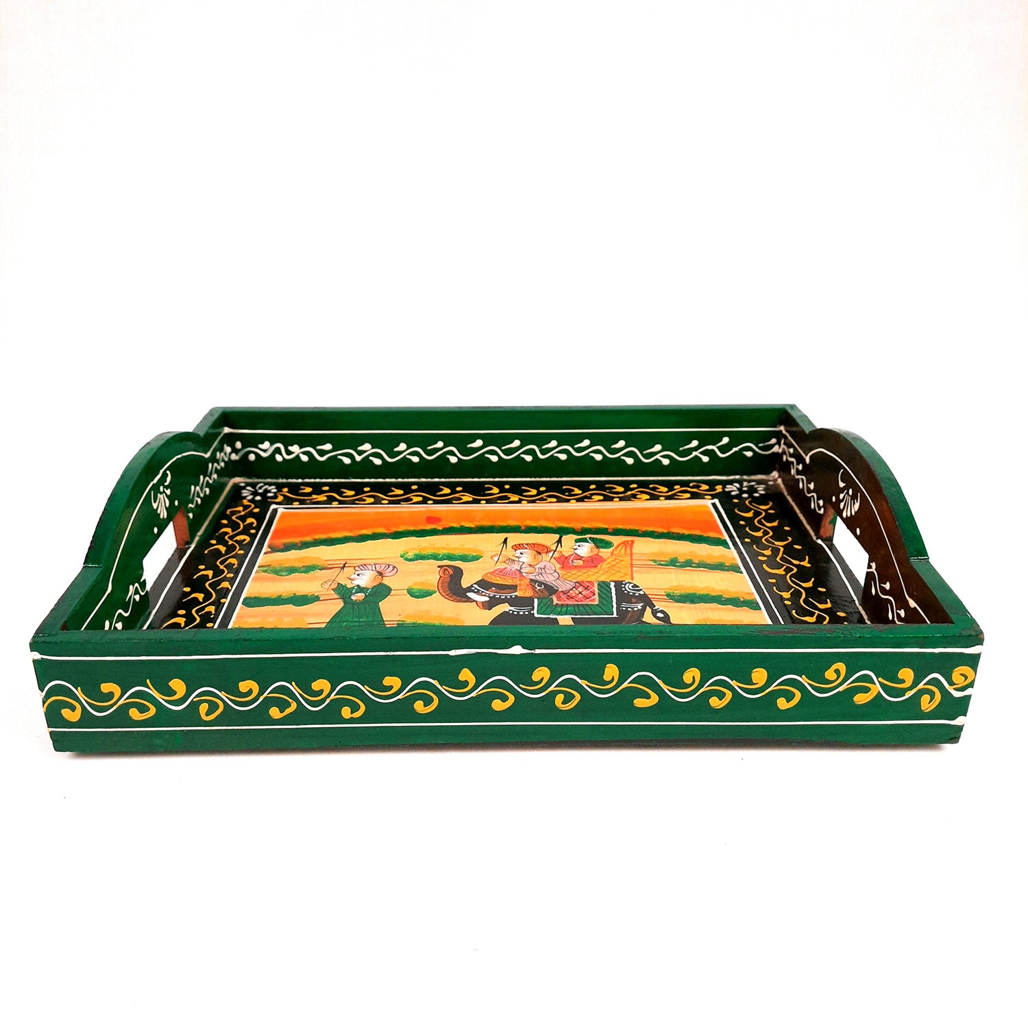 Tray Wooden | Tea & Snacks Serving Platter | Decorative Handcrafted Trays - for Home, Dining Table, Kitchen Decor | Wedding & Housewarming Gift (Pack of 3) - apkamart